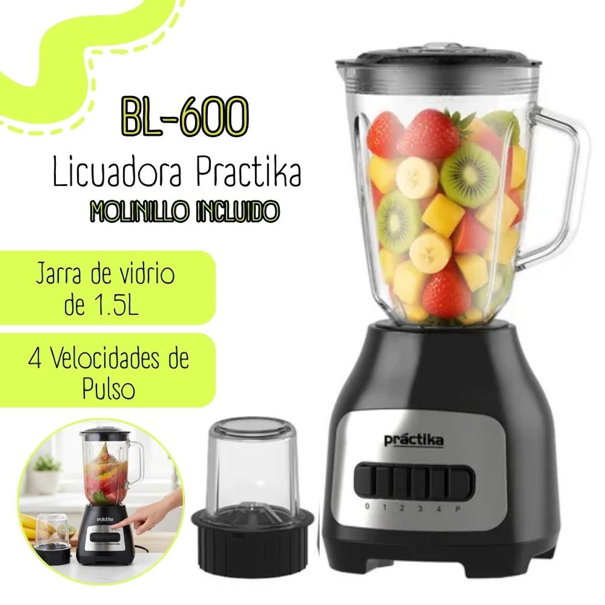 PRACTIKA - Licuadora Practika 1.5Lt de 600 watts BL-600