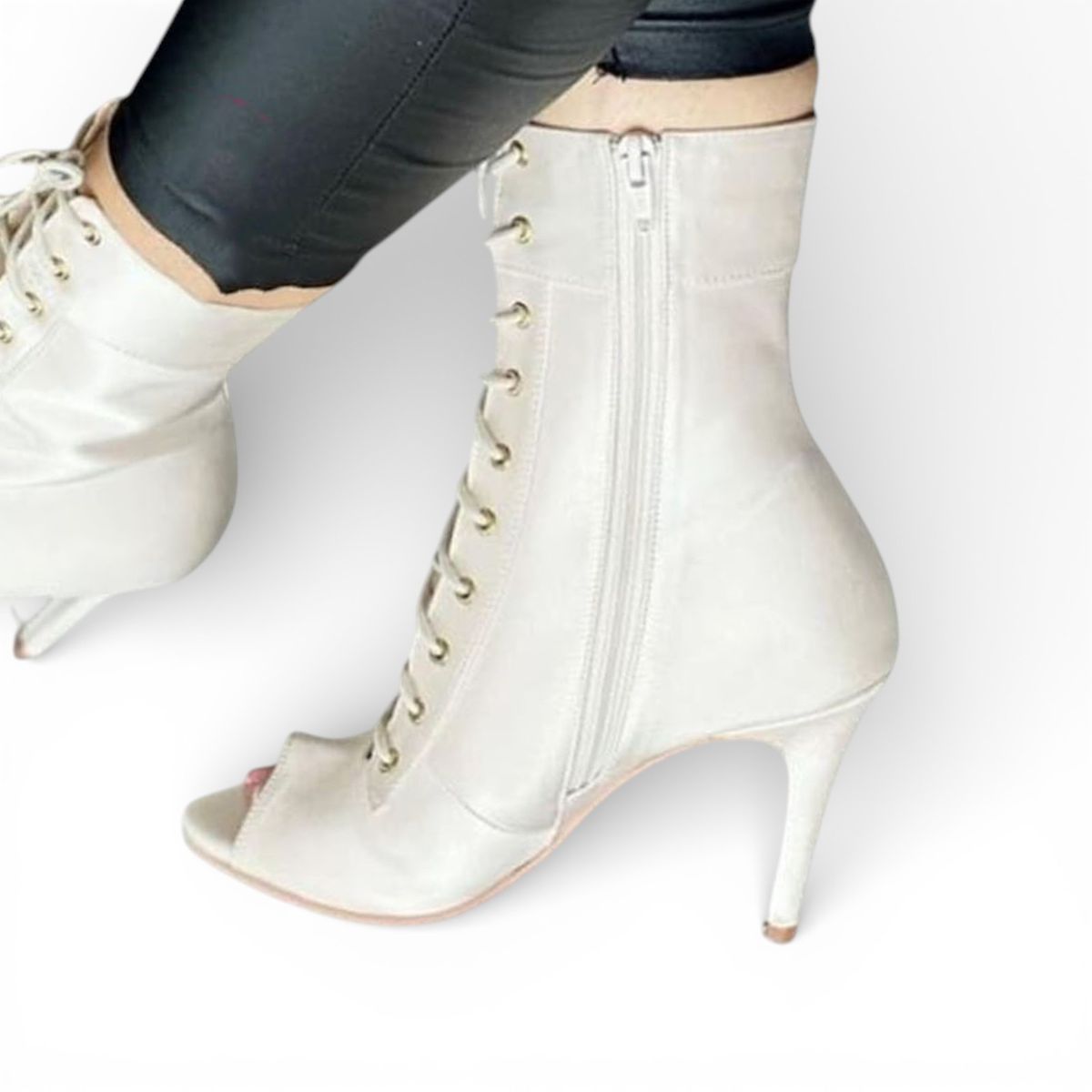 GENERICO - Botin Mujer Hells Para Baile 1299-85 Satinado Taco 9 Color Blanco