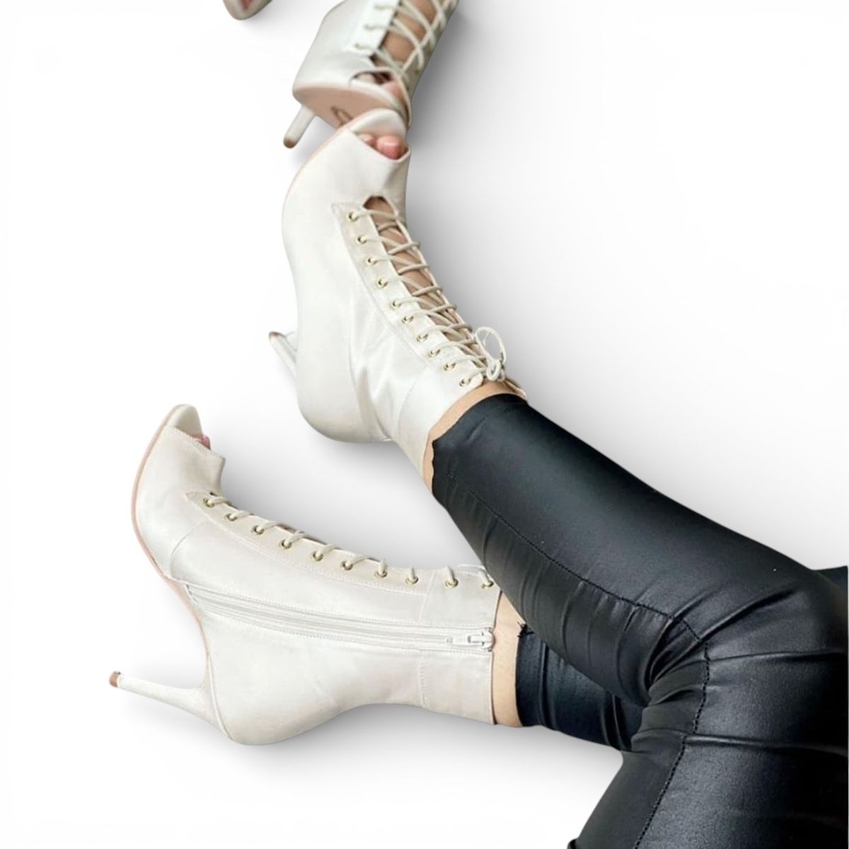 GENERICO - Botin Mujer Hells Para Baile 1299-85 Satinado Taco 9 Color Blanco