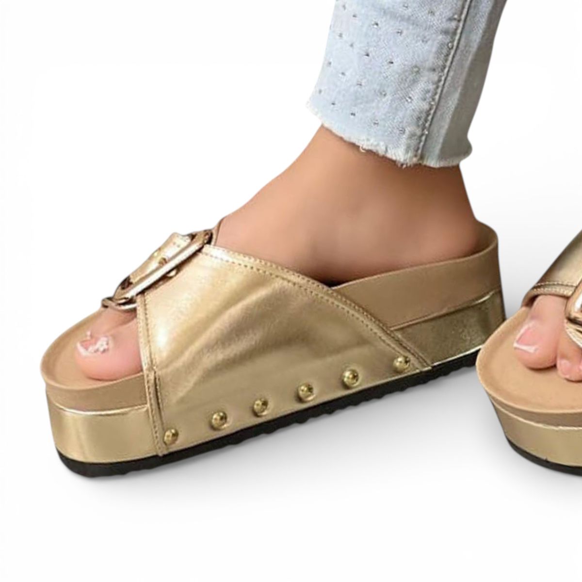 GENERICO - Sandalia Sueco Mujer Plataforma 5 1299-55 Color Dorado