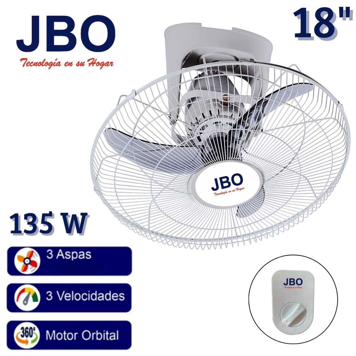 GENERICO - Ventilador de Techo Industrial JBO 185T Orbital 18" 03 Velocidades
