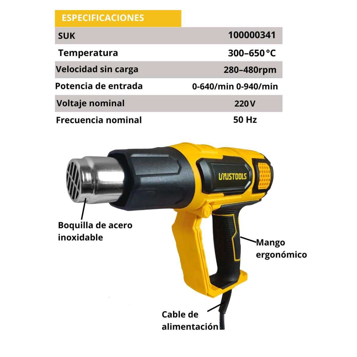 UYUSTOOLS - Pistola de Calor Uyustools UY-PSC02-2000 2000W 3 Niveles