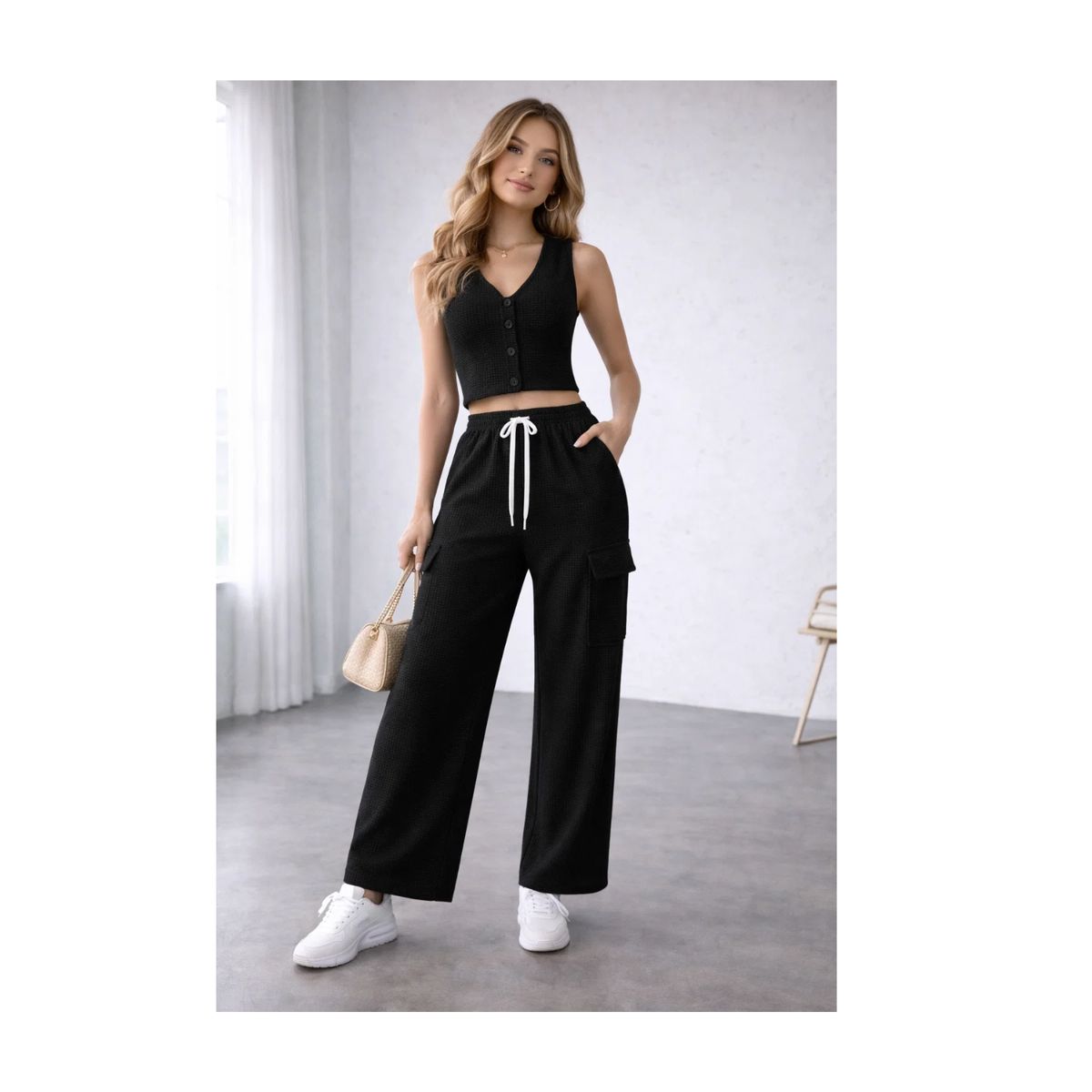 GENERICO - CONJUNTO PANTALON PALAZO Y BLUSA 2 PIEZAS