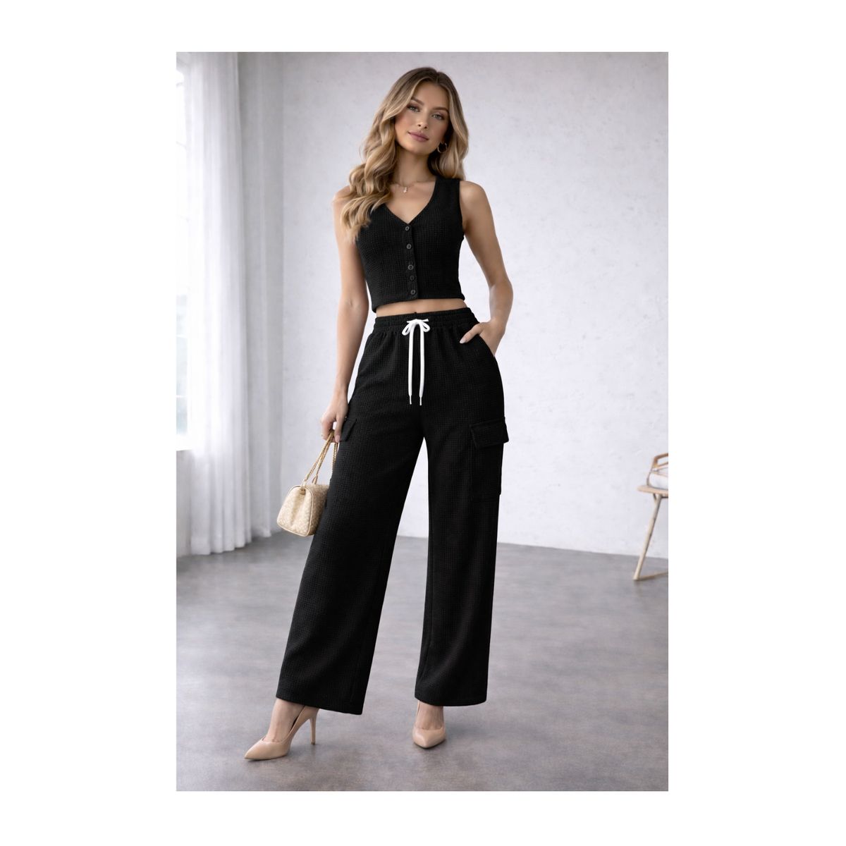 GENERICO - CONJUNTO PANTALON PALAZO Y BLUSA 2 PIEZAS