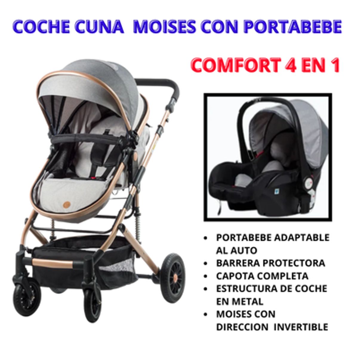 EBABY - COCHE CUNA COMFORT CON PORTABEBE COD 147P-1 - GRIS