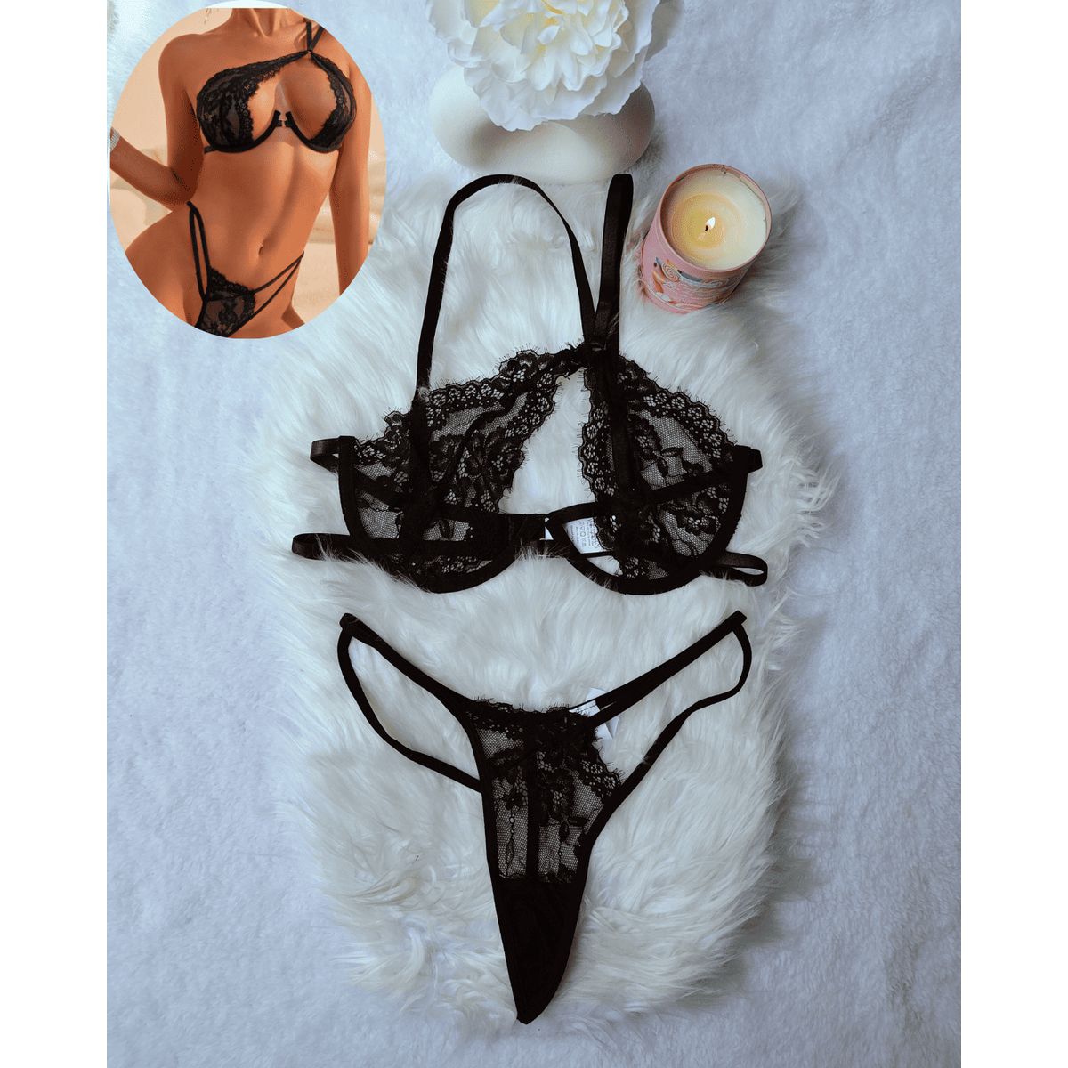 GENERICO - Set de Lencería negro para mujer S - DIANA