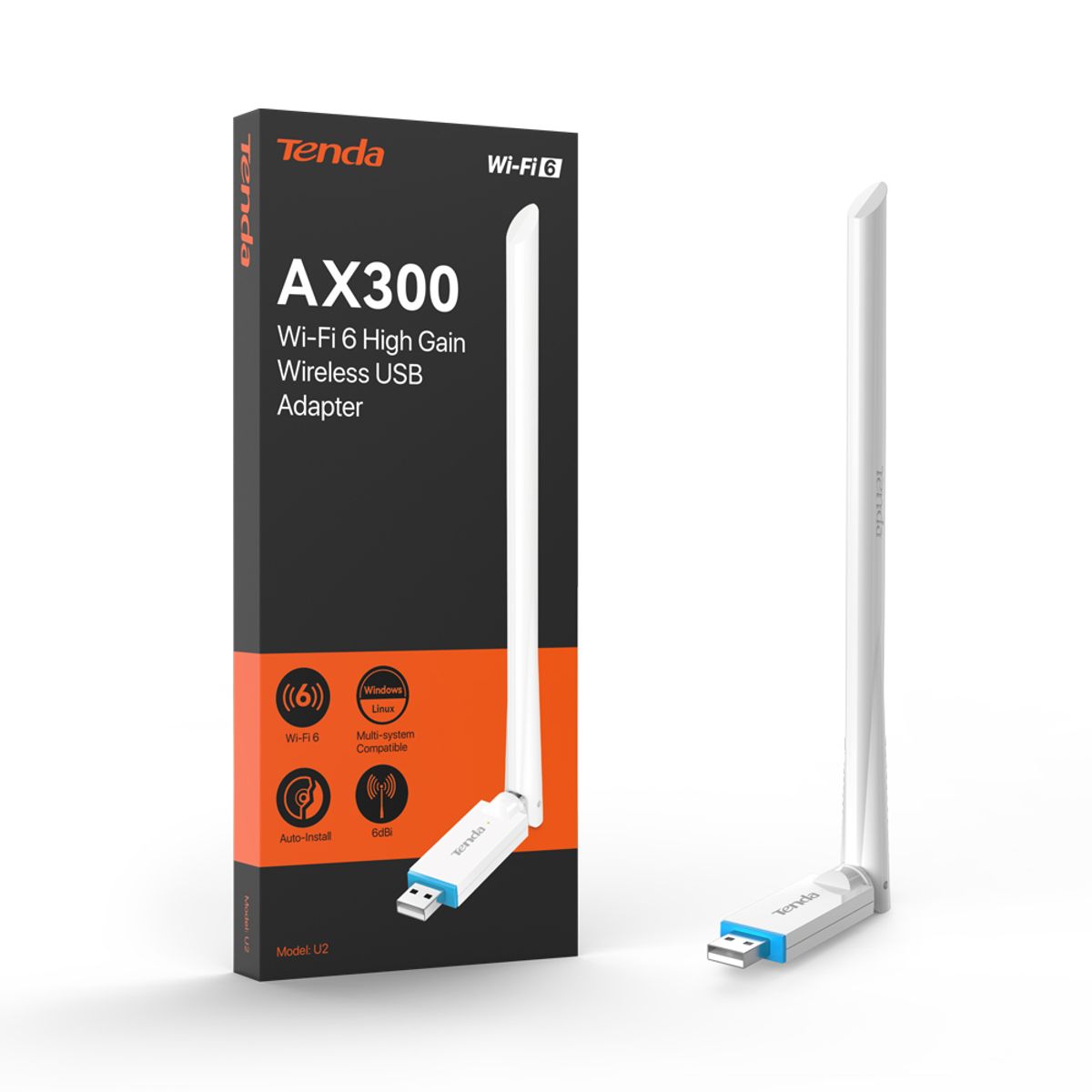 TENDA - Tenda Adaptador USB inalámbrico AX300 Wifi 6 U2