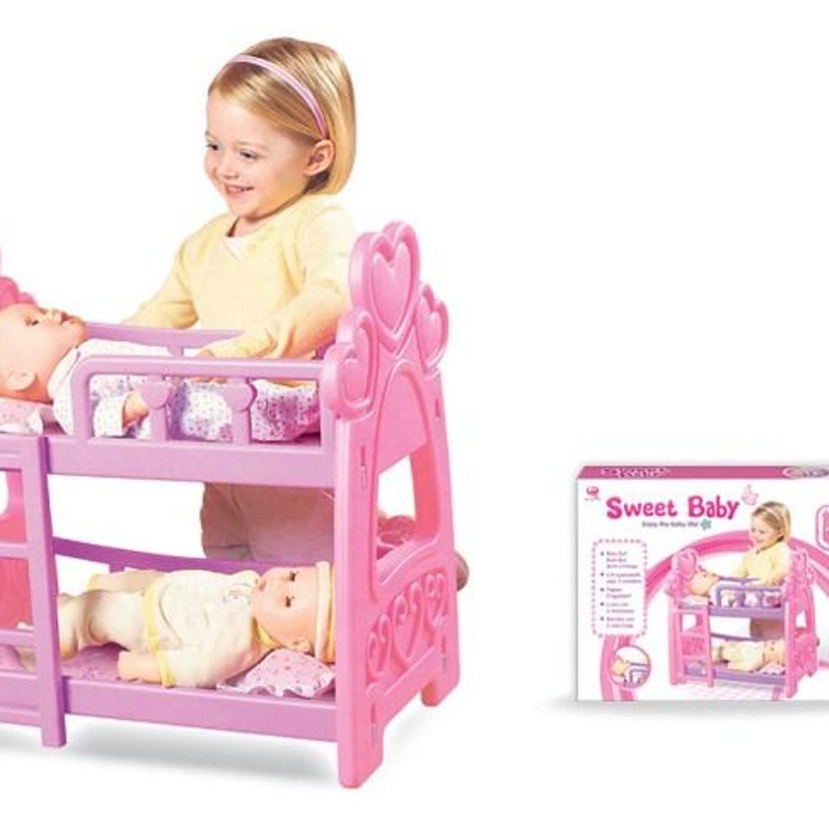 GENERICO - Camarote Para 2 Muñecas con Escalera de Niñas Rosado