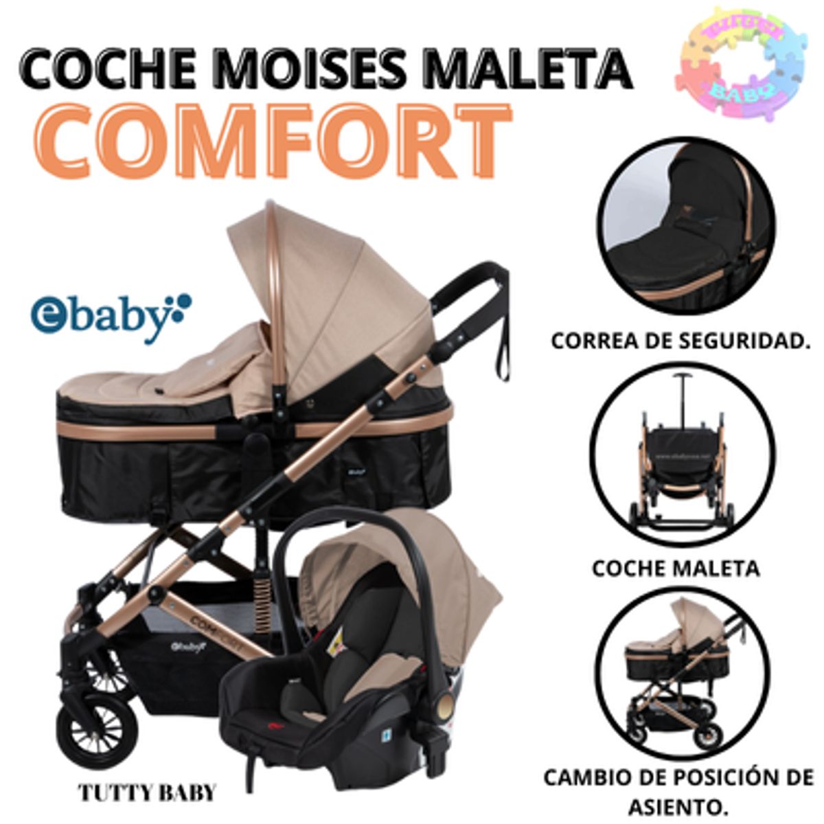 EBABY - COCHE MOISES MALETA COMFORT CON PORTABEBE   COD 147P-1 - BEIGE