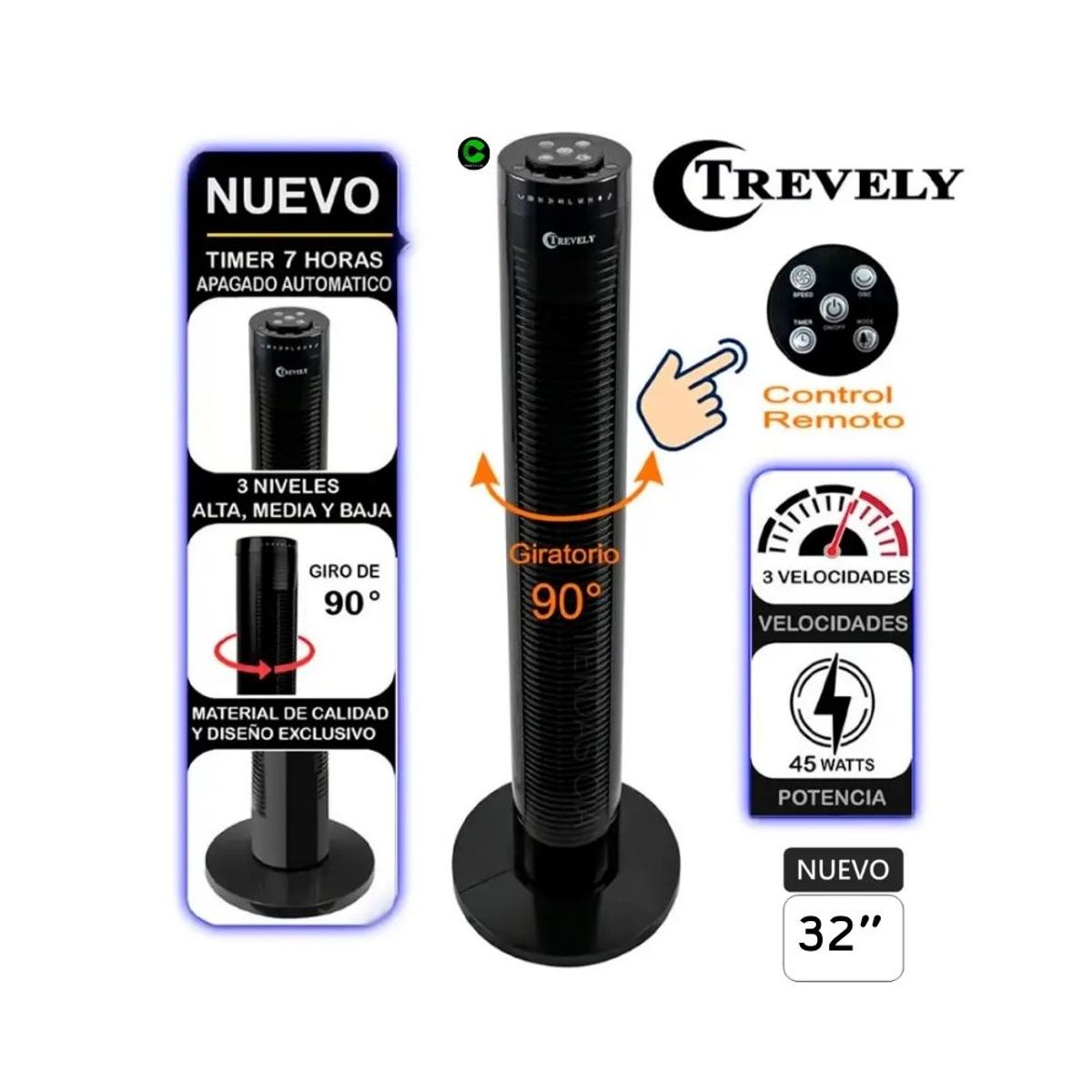 TREVELY - VENTILADOR DE TORRE TREVELY CON CONTROL REMOTO VT-145