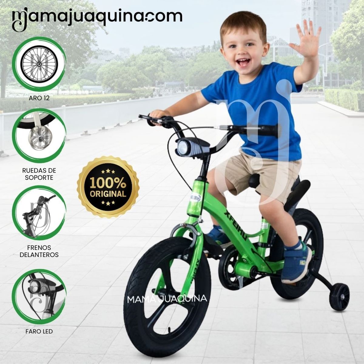 BABY - Bicicleta 2 en 1 a Pedal Aro 12 «TIPHON» Función de Equilibrio Green