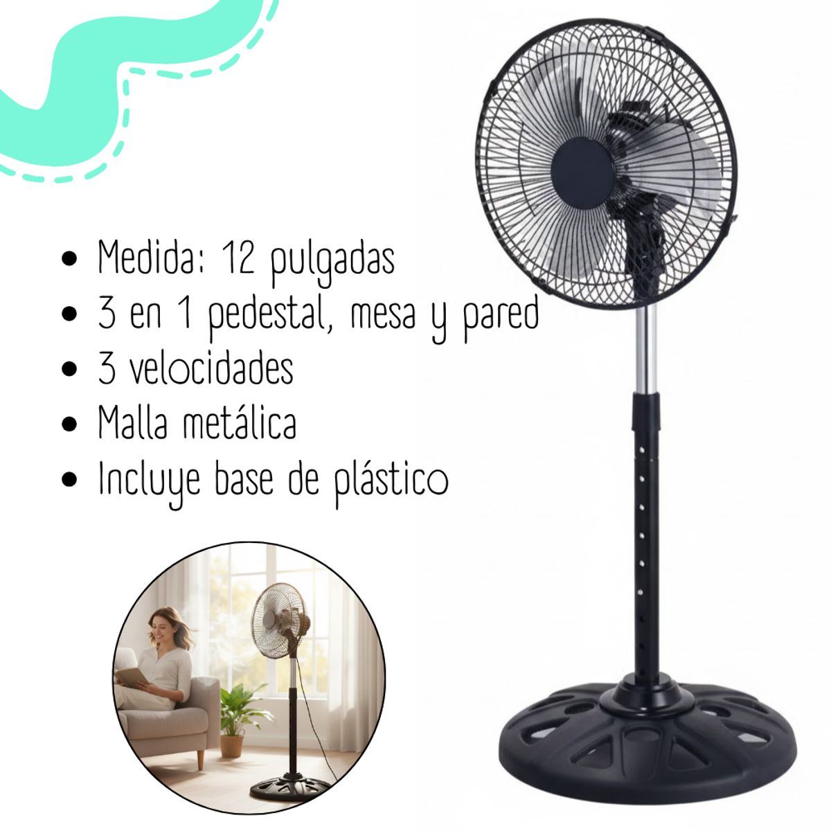 GENERICO - VENTILADOR DE 12"  3 EN 1 - EK-1201R