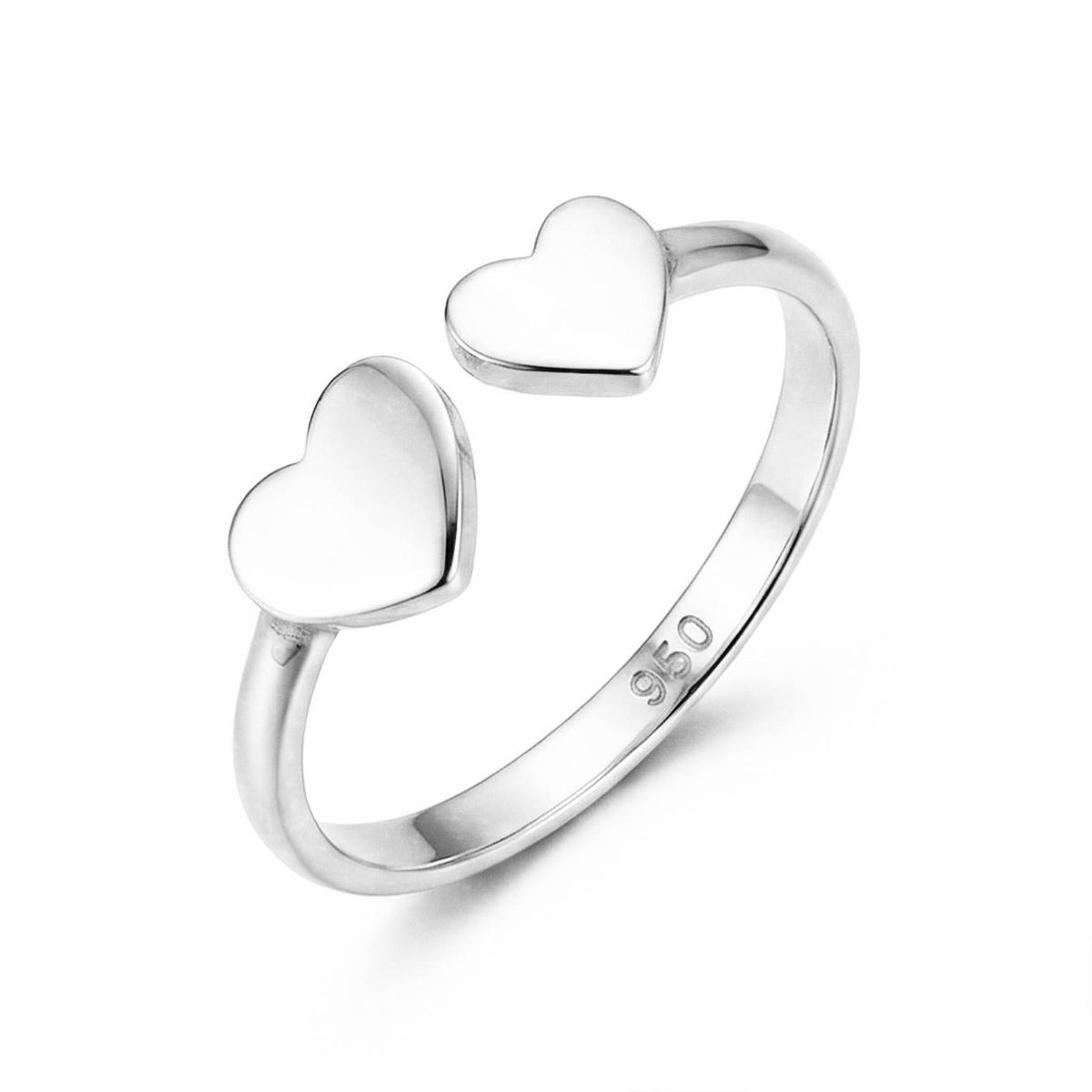 GENERICO - Anillo de Plata 950 Regulable Modelo Doble Corazón - Joyería Fina Mujer