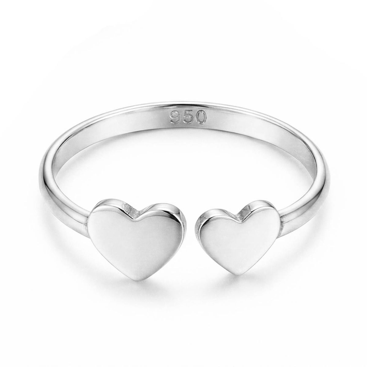 GENERICO - Anillo de Plata 950 Regulable Modelo Doble Corazón - Joyería Fina Mujer