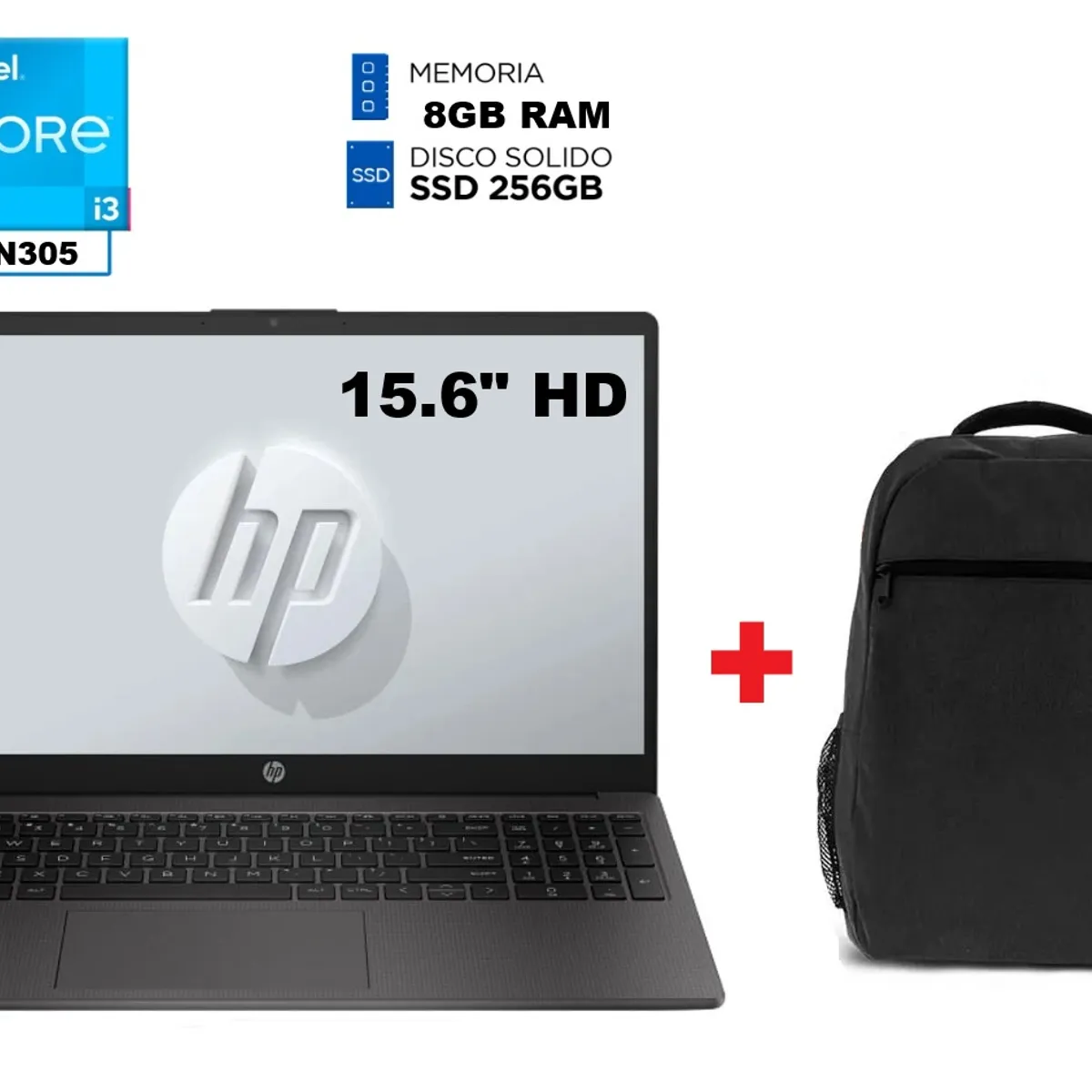 HP - LAPTOP HP INTEL CORE I3 N305 RAM 8GB 256GB 15.6 PULGADAS HD + MOCHILA