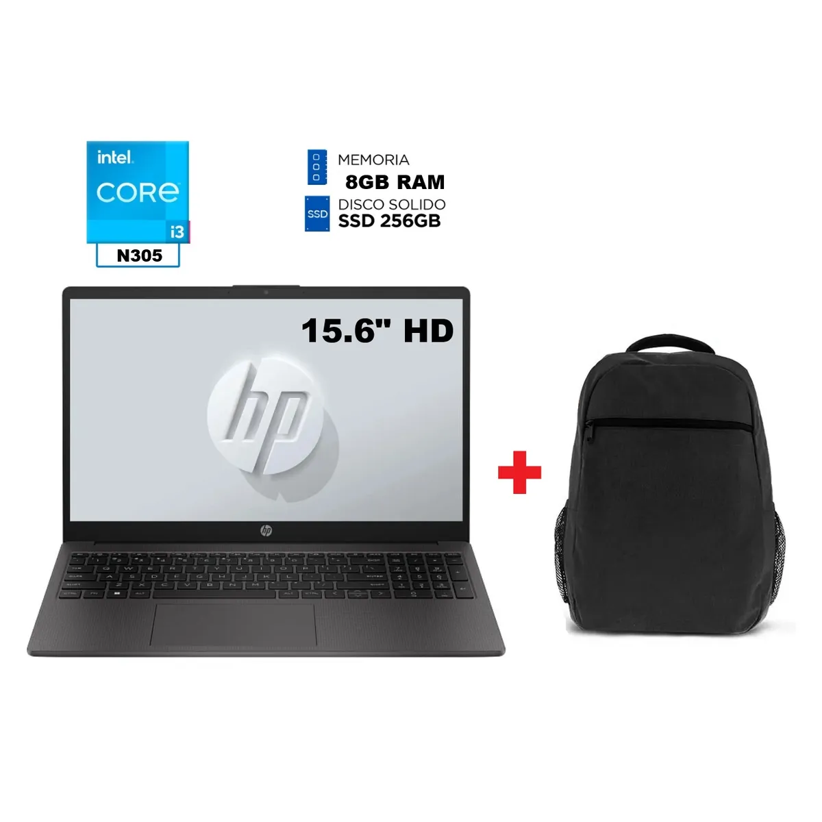 HP - LAPTOP HP INTEL CORE I3 N305 RAM 8GB 256GB 15.6 PULGADAS HD + MOCHILA
