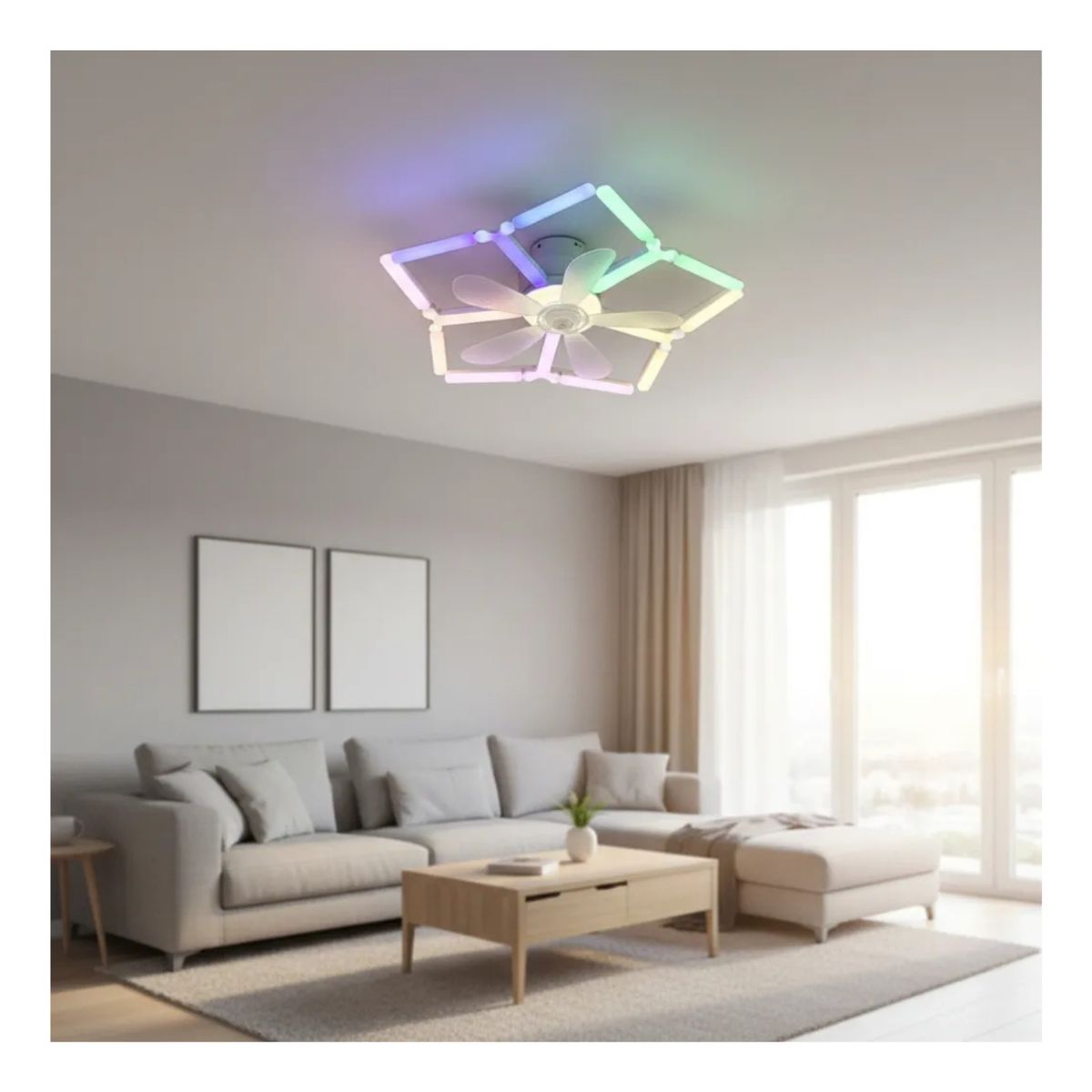 GENERICO - Foco Ventilador Hexagonal Movible Control De Luces Rgb Blanco