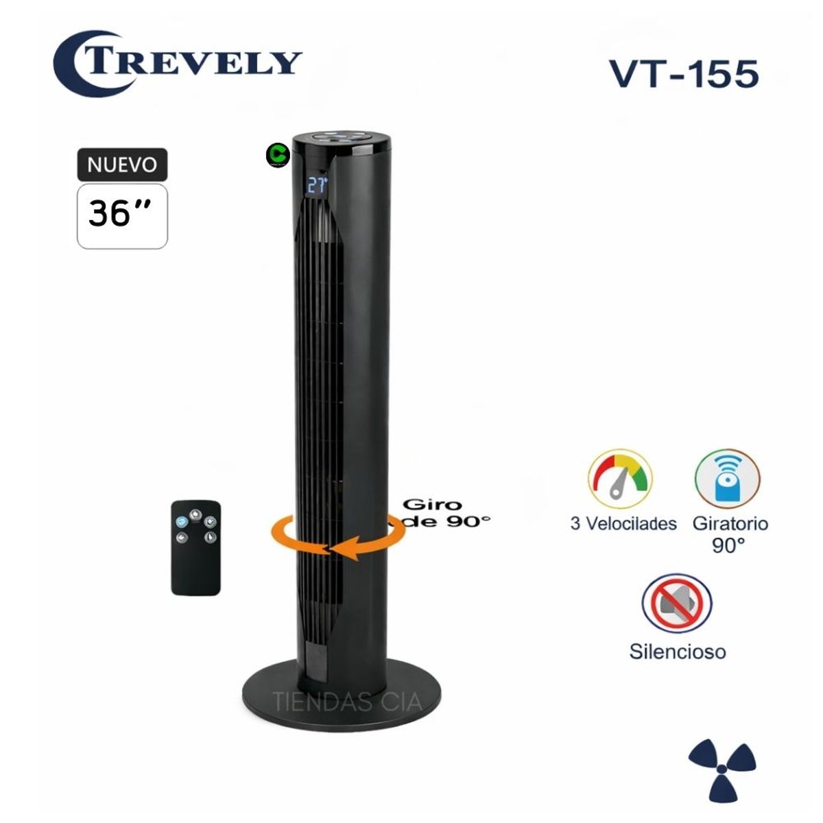 TREVELY - VENTILADOR DE TORRE TREVELY CON CONTROL REMOTO VT-155