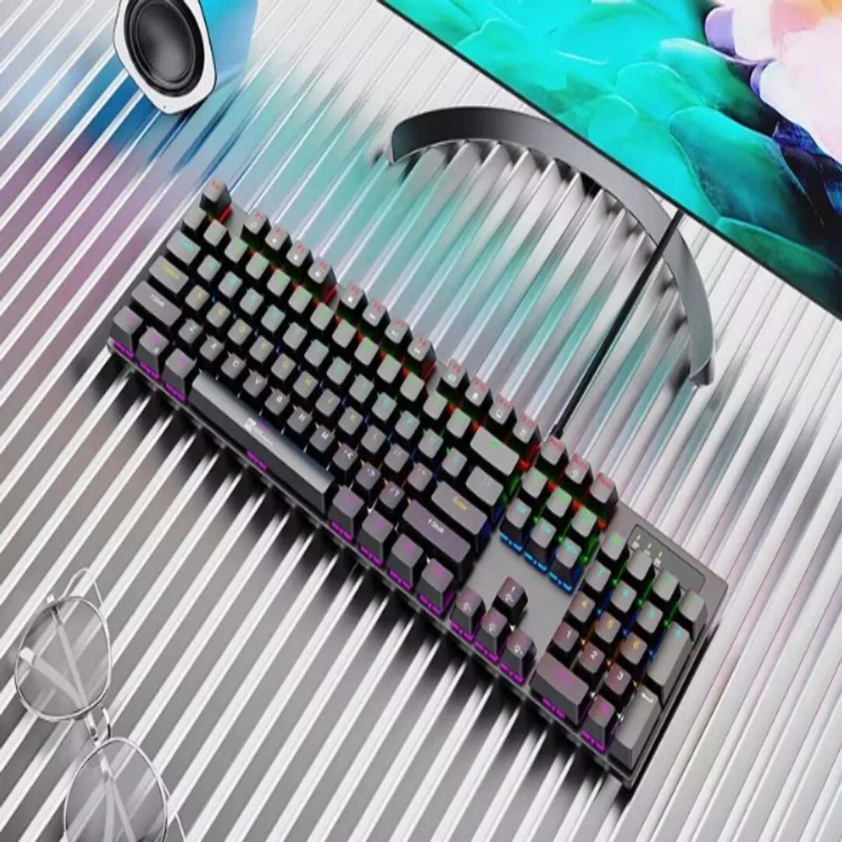 SEISA - Teclado Mecánico Gamer retroiluminado RGB 104 Teclas con 26 Teclas Anti-Ghosting