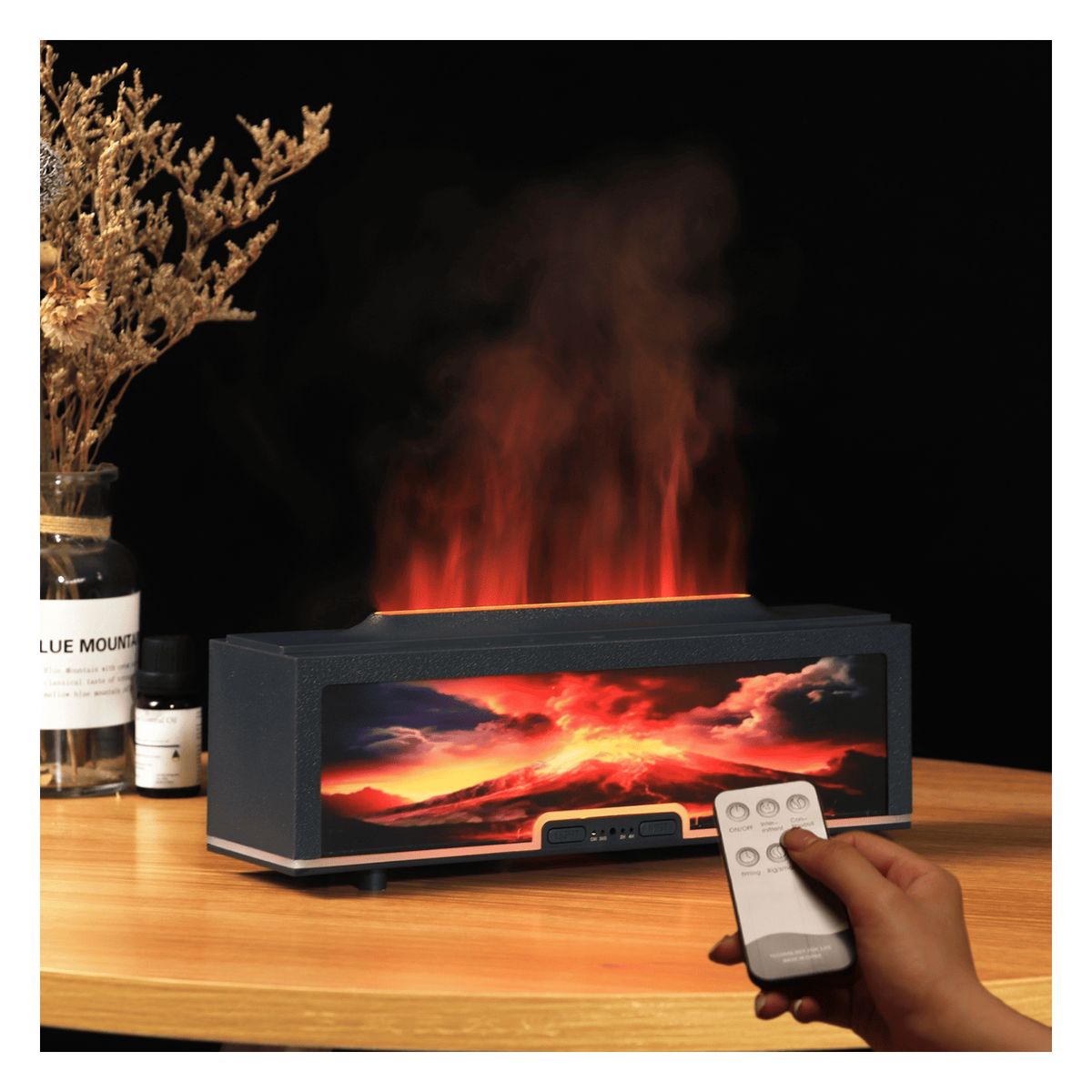GENERICO - Humidificador de Aromas en Forma de chimenea con Control Remoto y Luz RGB 7 Colores