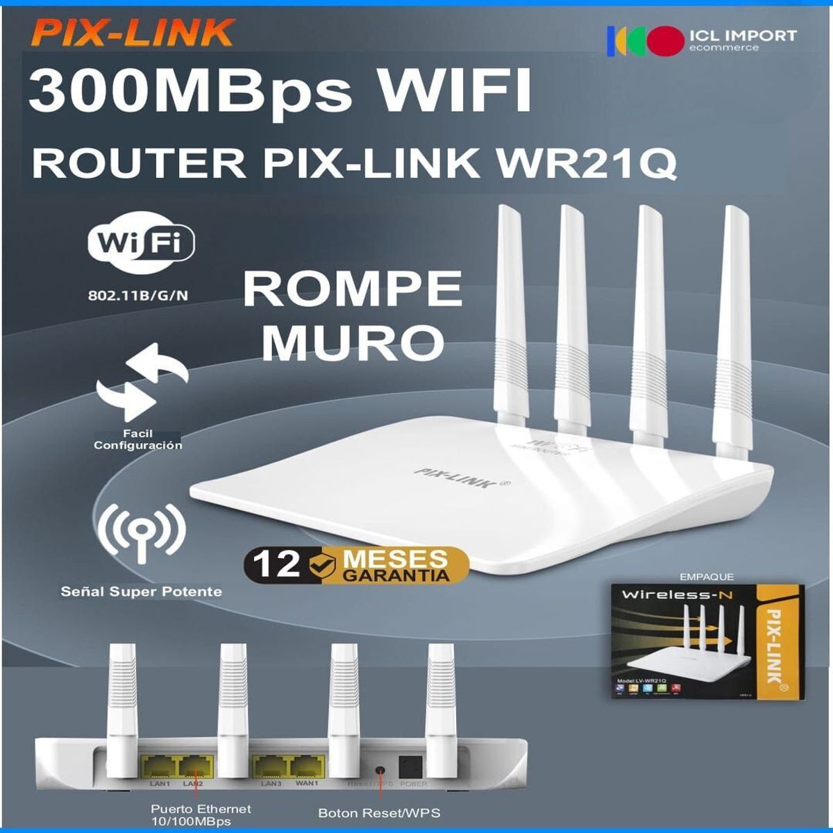 LINK - ROUTER INALÁMBRICO PIX-LINK ROMPE MURO 300 MBPS WIFI DE FÁCIL CONFIGURACIÓN