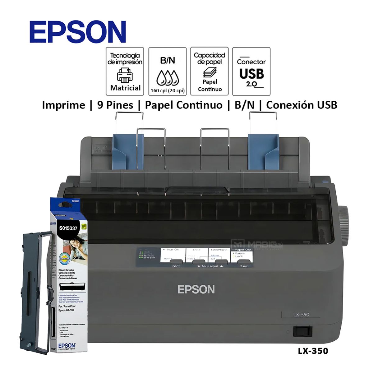 EPSON - Impresora Matricial Epson LX-350 USB Paralelo 9 Pines
