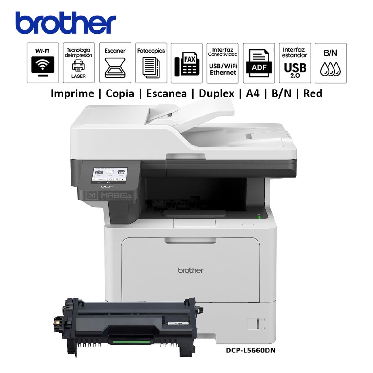 BROTHER - Impresora multifuncional Láser BN Brother DCP-L5660DN Duplex WIFI ADF