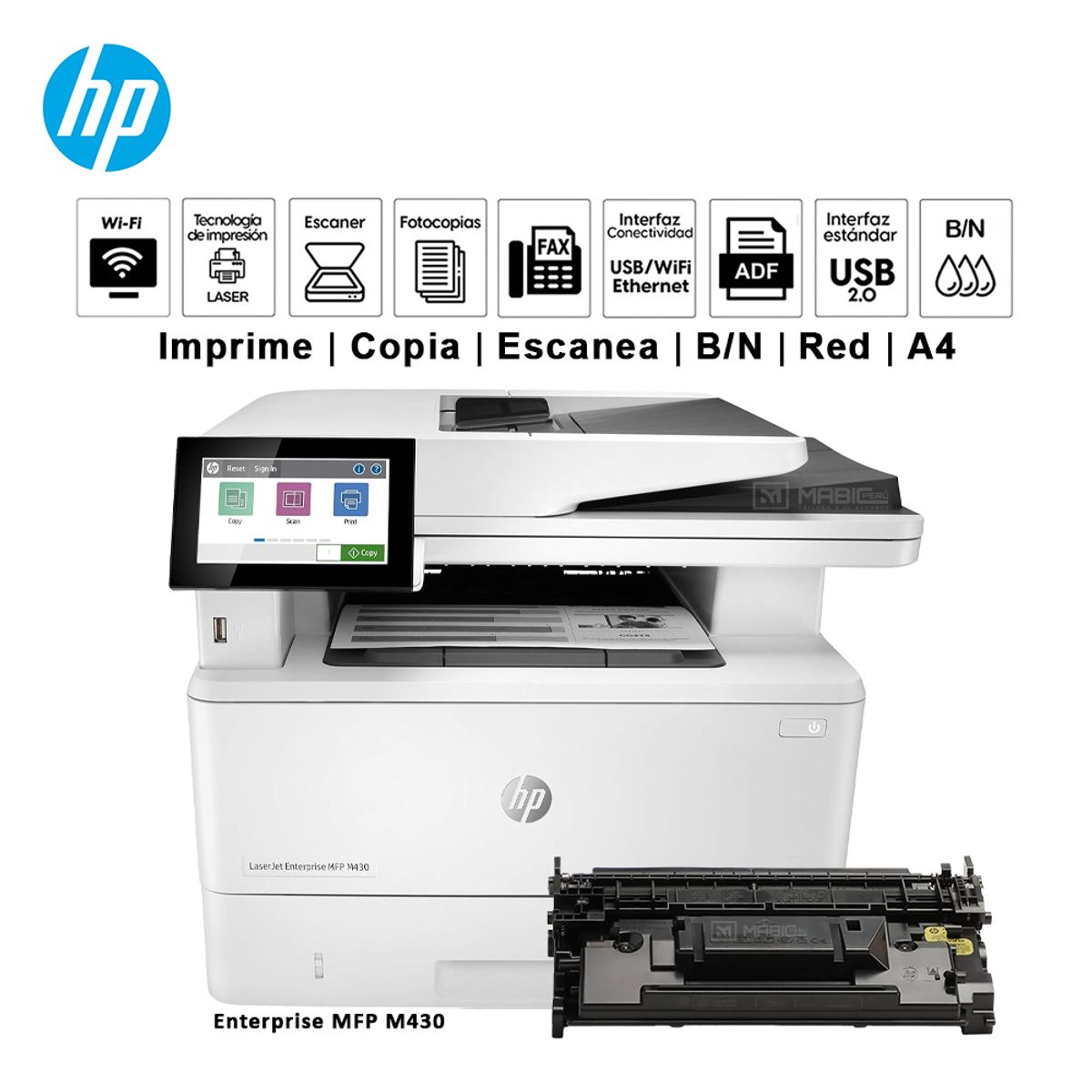 HP - Impresora multifuncional Láser Hp Enterprise MFP M430 Duplex WIFI ADF