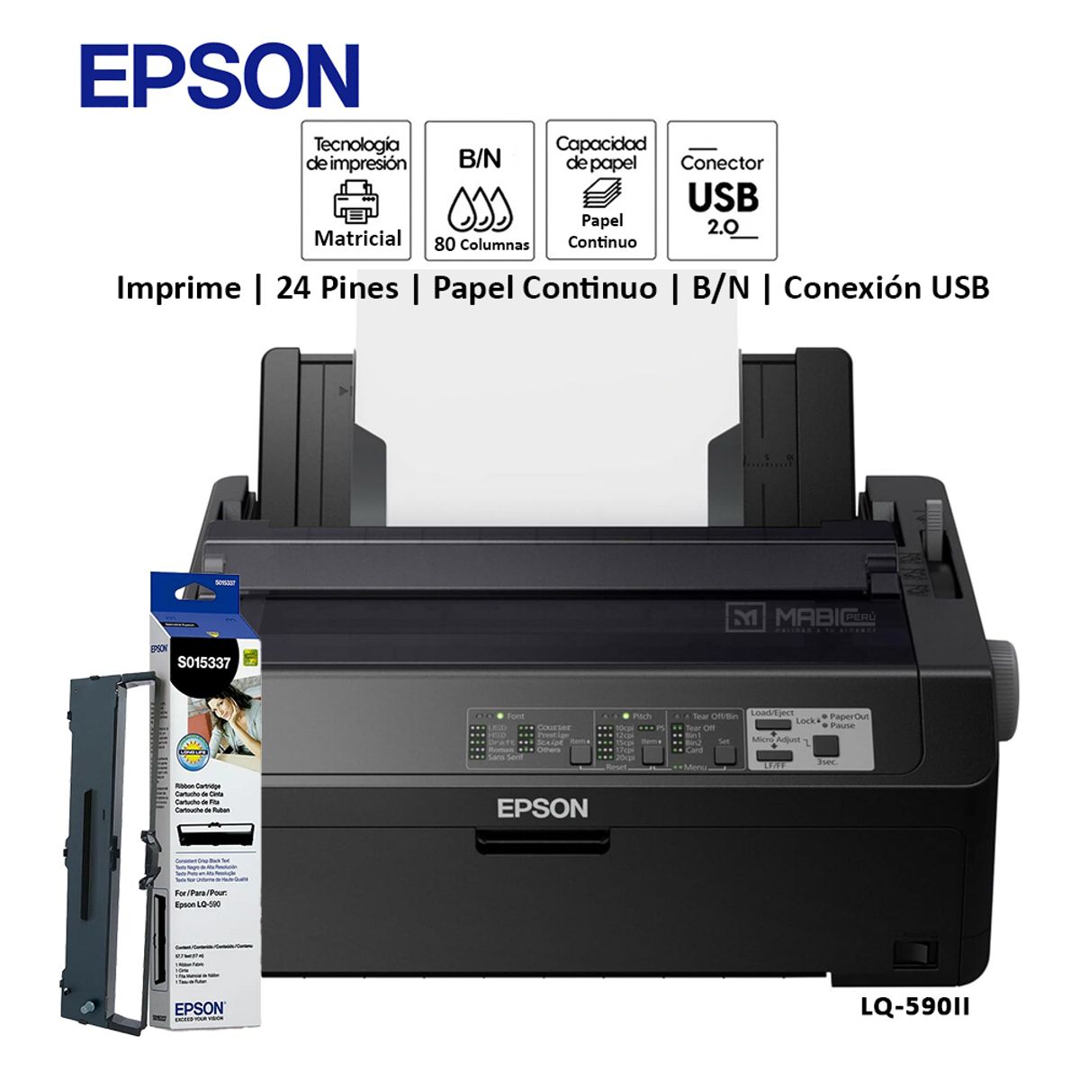 EPSON - Impresora Matricial Epson LQ-590II USB Paralelo 24 Pines