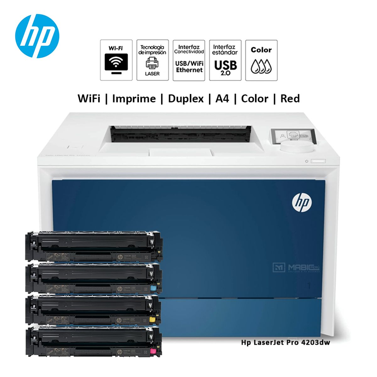 HP - Impresora Láser color Hp LaserJet Pro 4203dw Duplex Wifi USB