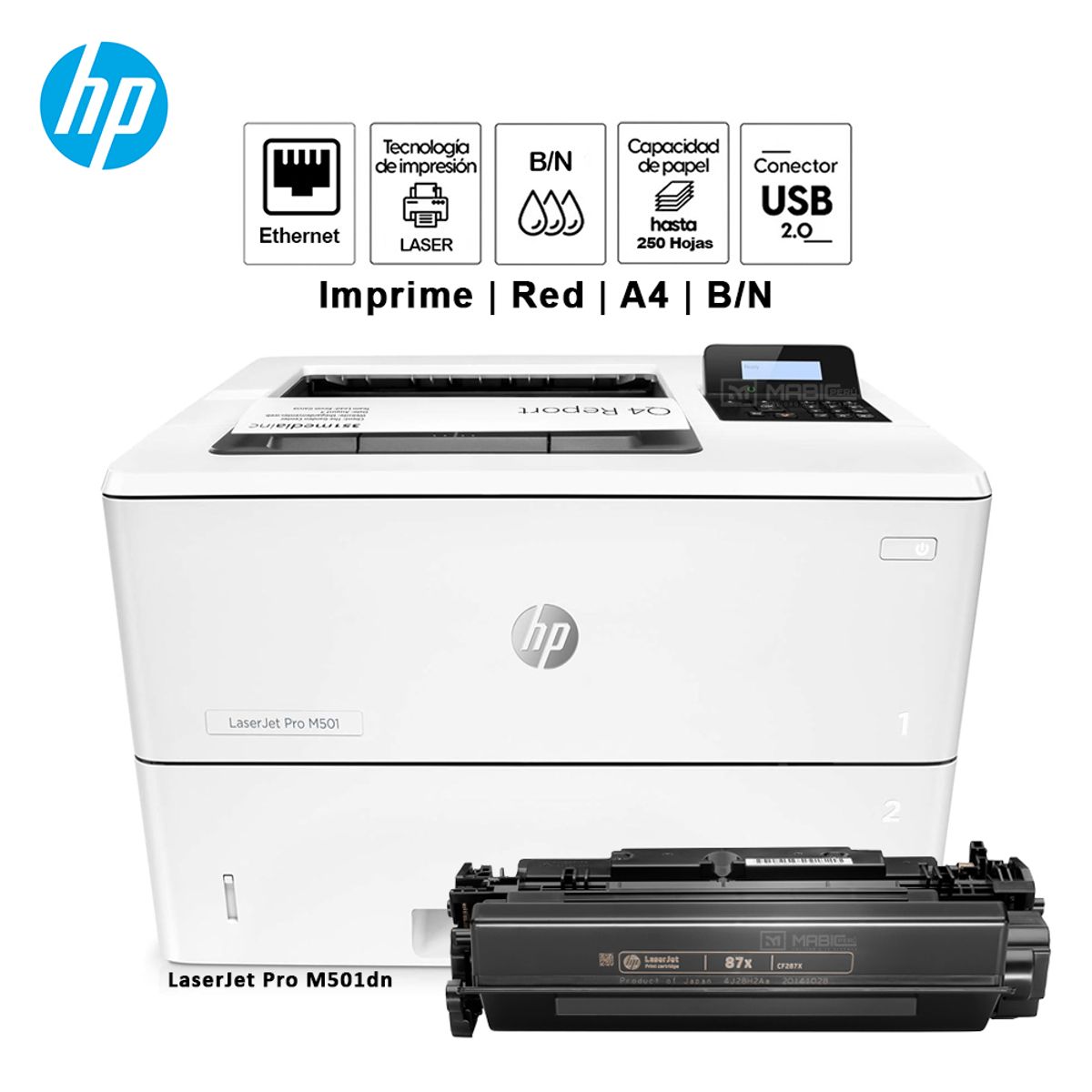 HP - Impresora Láser Monocromática Hp LaserJet Pro M501dn Duplex Red USB