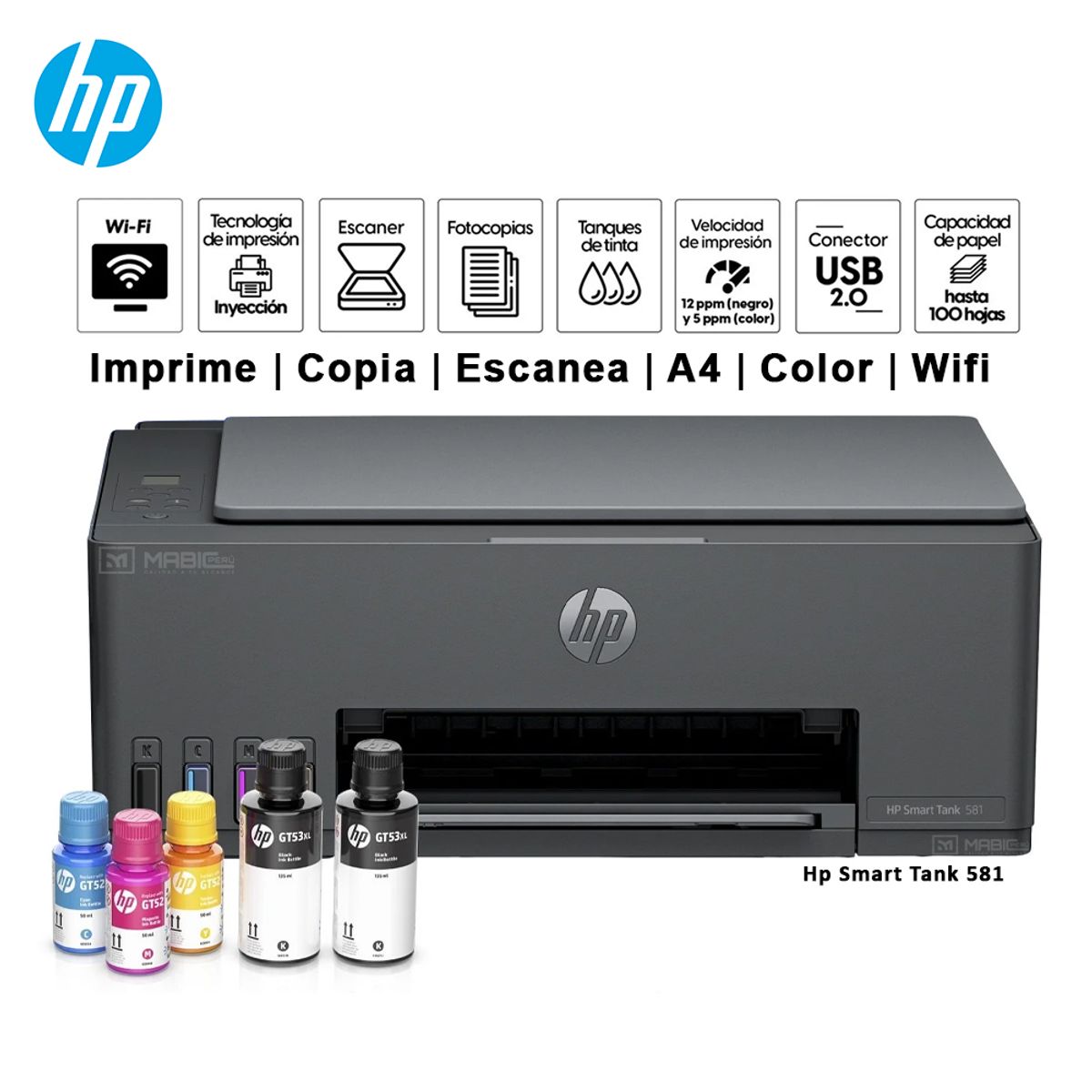 HP - Impresora Multifuncional Hp Smart Tank 581 WIFI USB