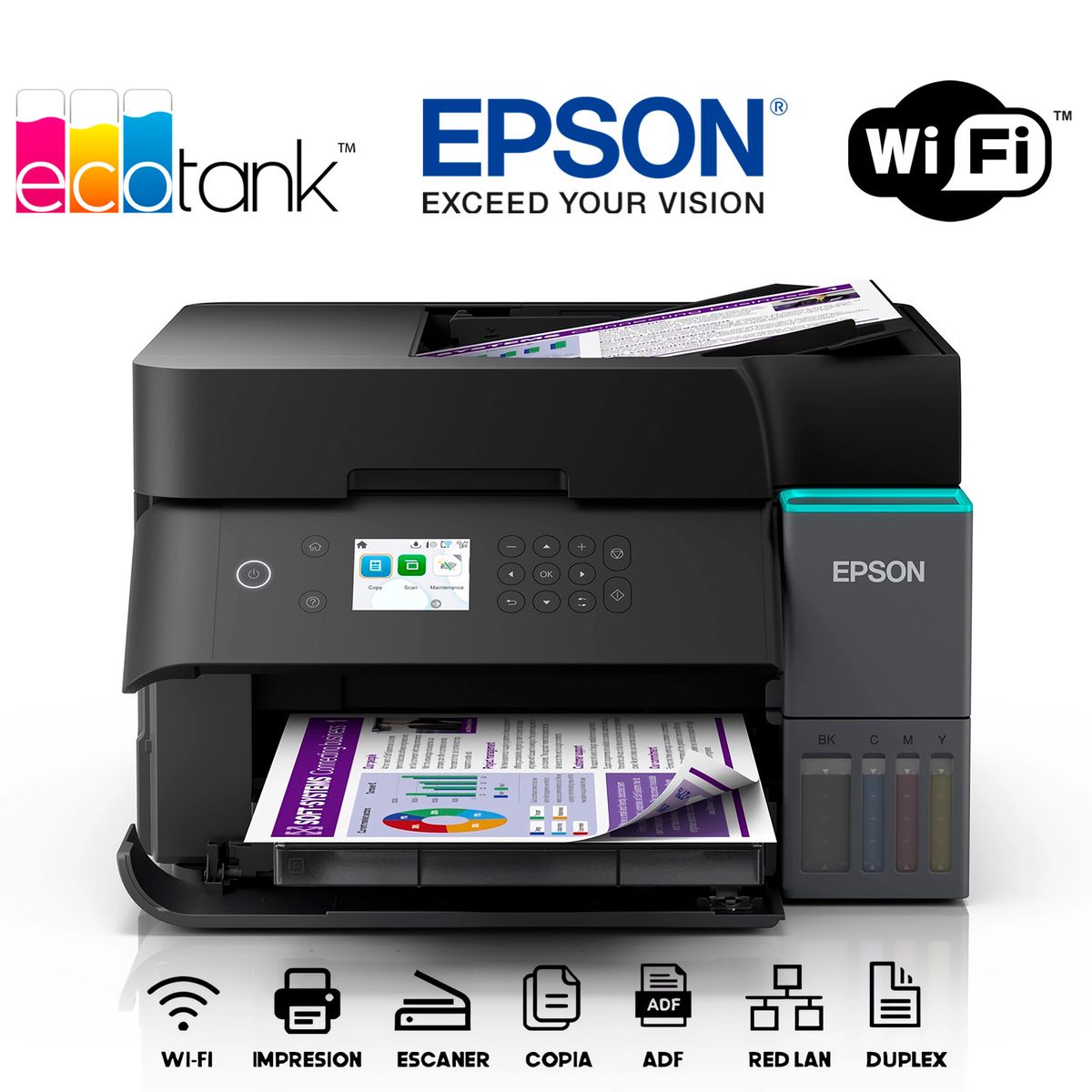 EPSON - Impresora Multifuncional Epson Ecotank L6370 Wifi Adf Negro