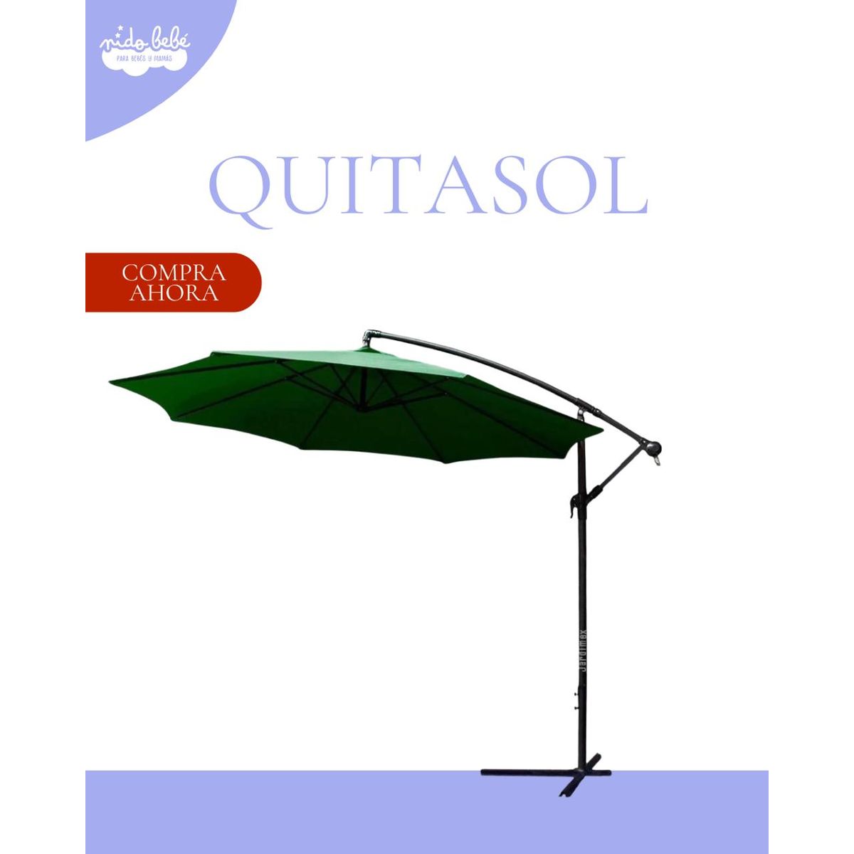 HOME ESSENTIALS - Quitasol extendible 3m soporte pedestal verde