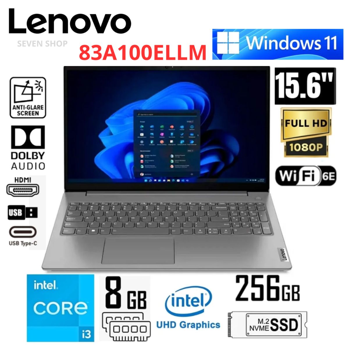 LENOVO - Laptop Lenovo V15 G4 IRU Intel Core i3-1315U 8GB RAM 256GB SSD 15,6 pulg FHD - 83A100ELLM