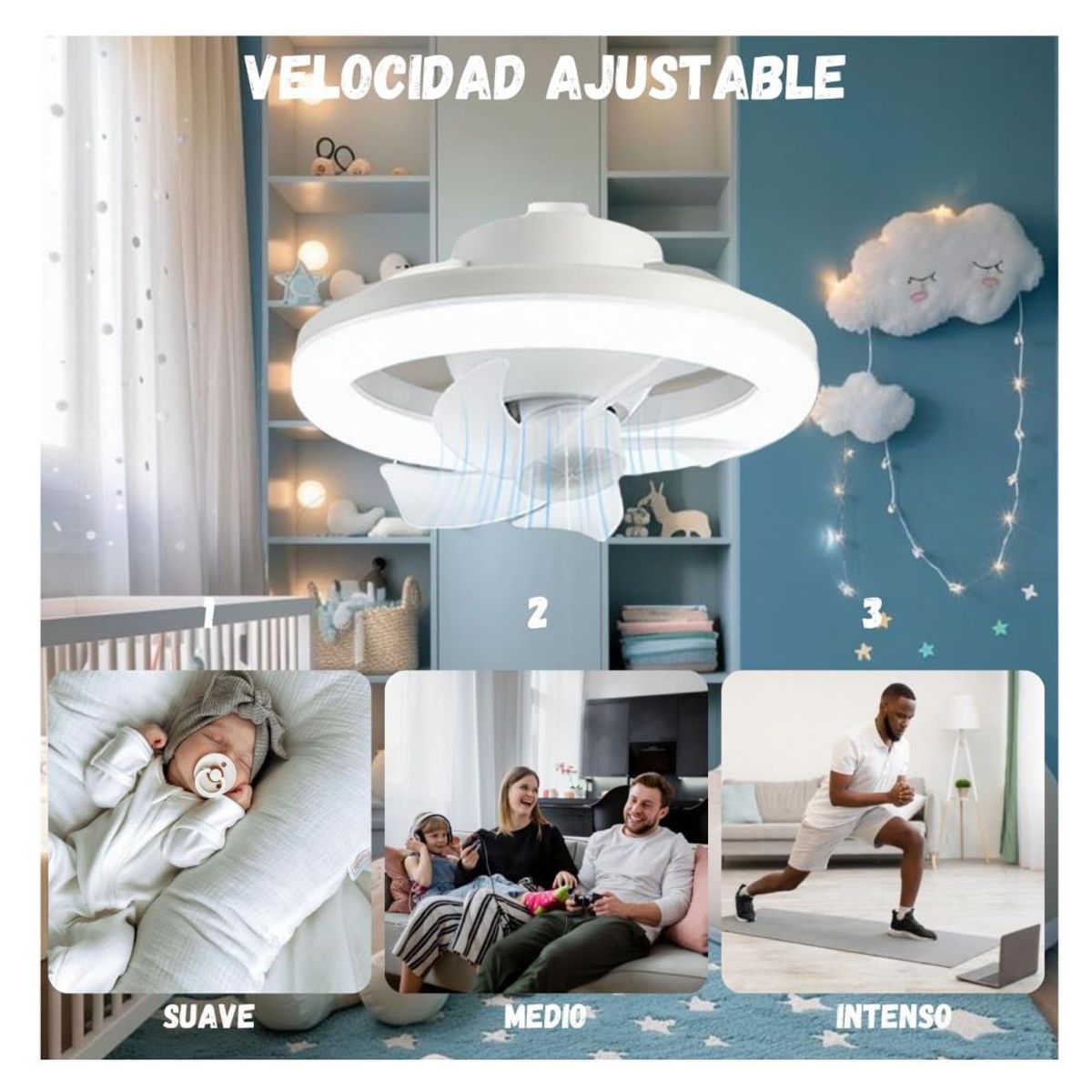 GENERICO - VENTILADOR DE TECHO GIRATORIO CON LUZ LED 60W CON CONTROL