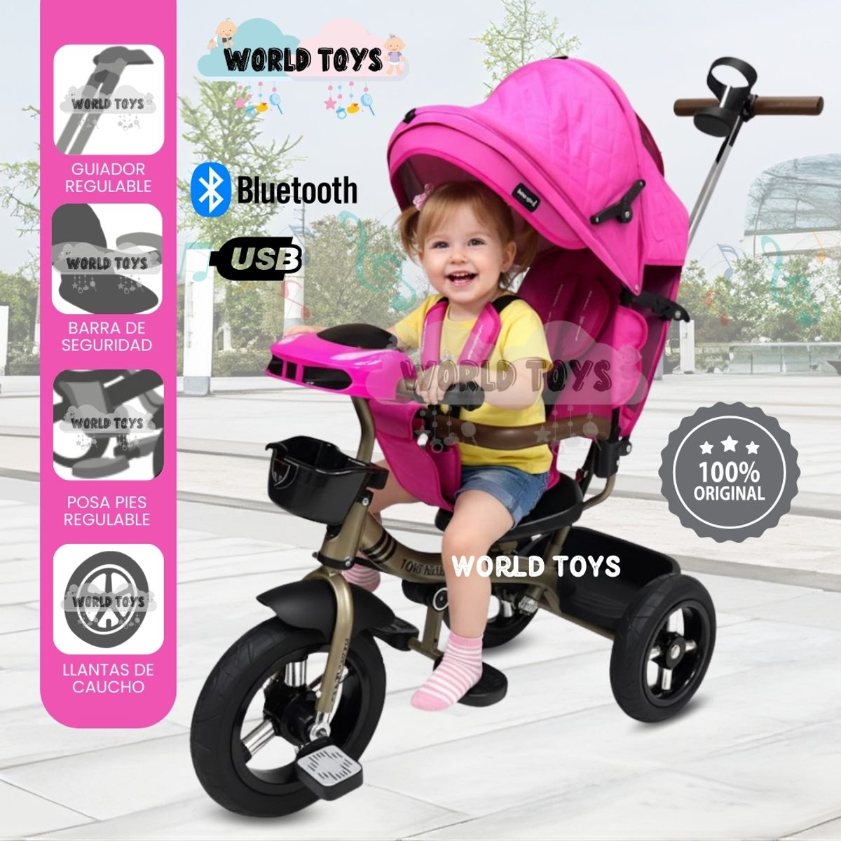 Baby - Triciclo Guiador Giratorio 3 en 1 «FORT PREMIUM» USB Pink