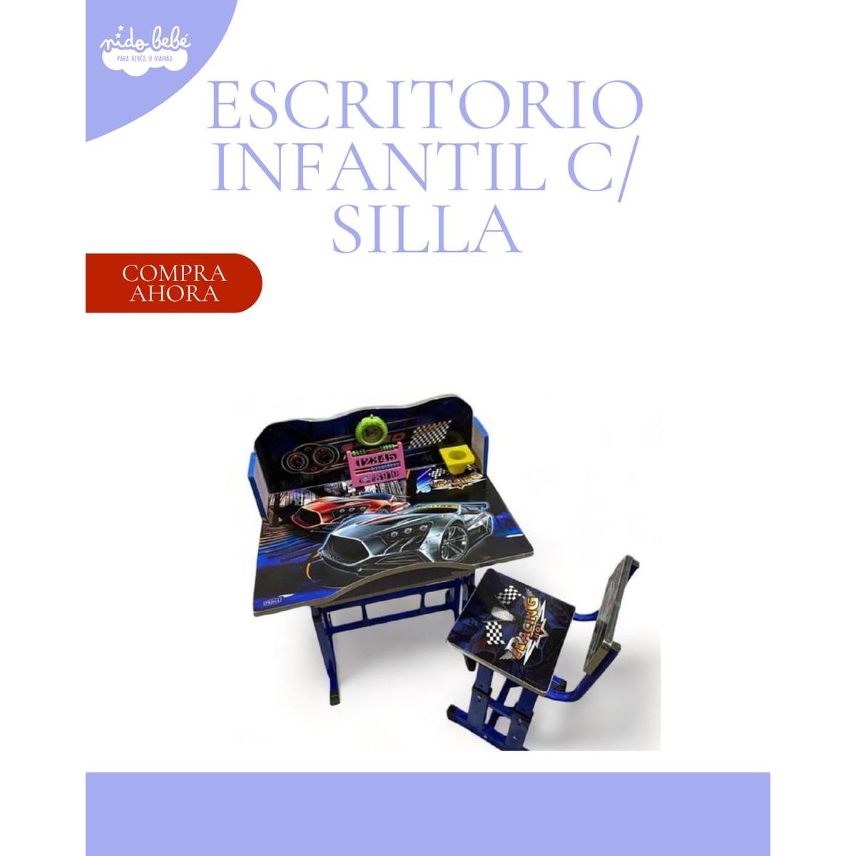 Escritorio infantil para niño con Silla - modelo carros, marca GENERICO - Foto Principal