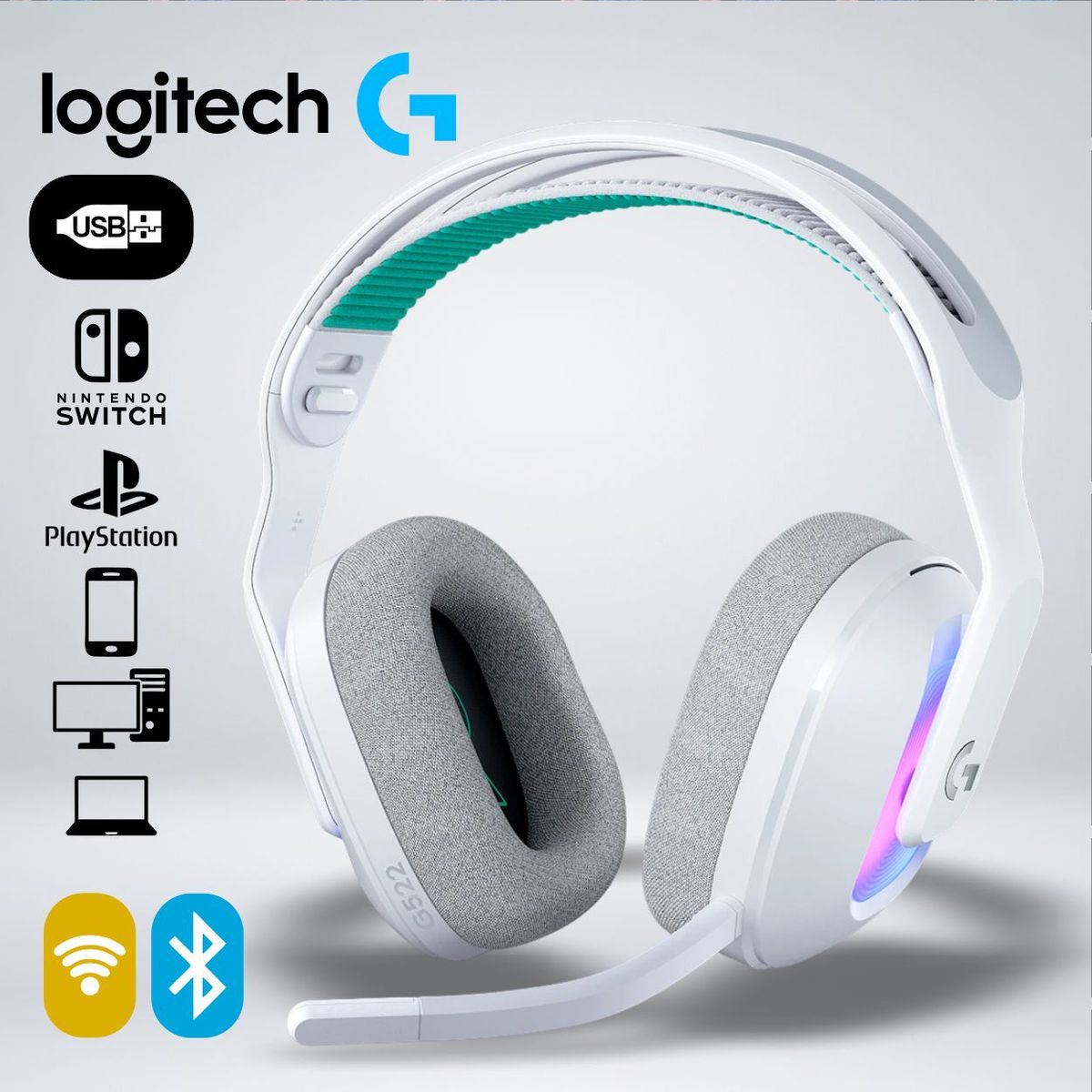 LOGITECH - AUDIFONO GAMER G522 LGHTSPEED LIGHTSYNC RGB 90Hhrs BLUETOOTH G HUB BLUEVOICE