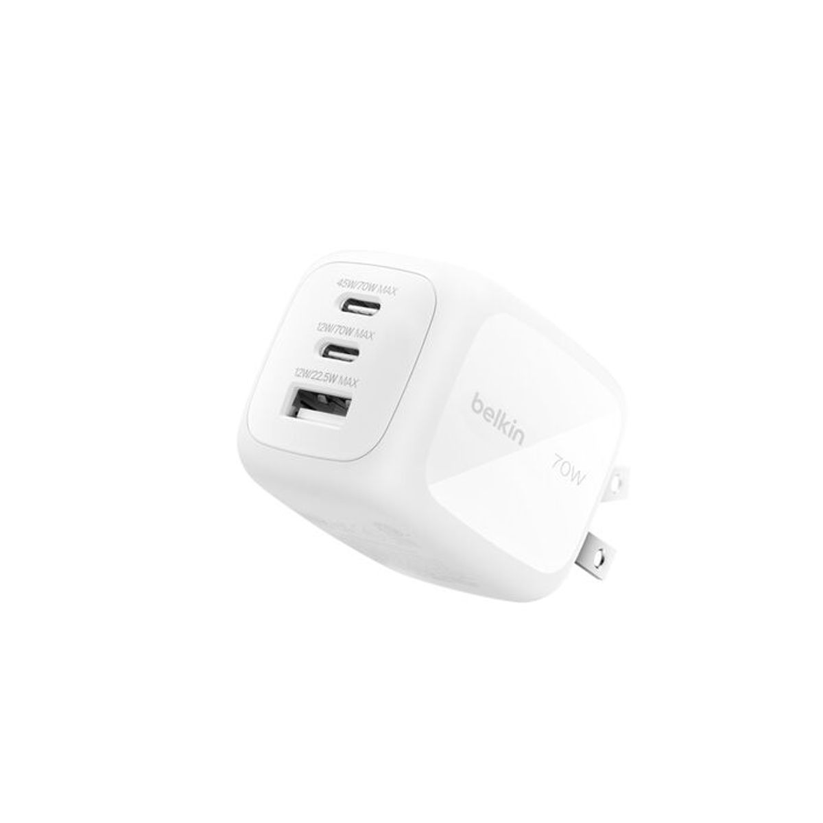 BELKIN - Cargador de pared trible de 70 W BELKIN COLOR BLANCO CON KIT DE ENCHUFES VIAJERO