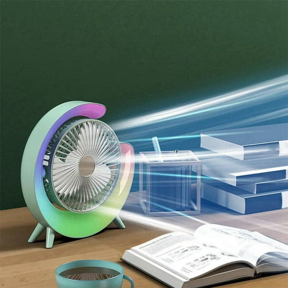 GENERICO - VENTILADOR PORTATIL CON LUZ LED RECARGABLE