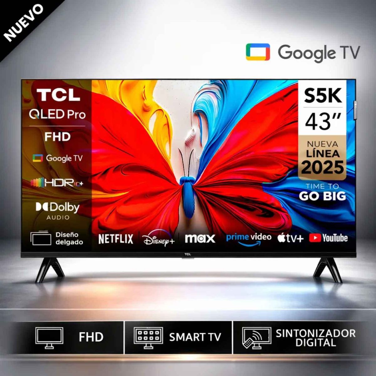 TCL - Televisor TCL QLED 43" Full HD Smart TV 43S5K Negro 2025