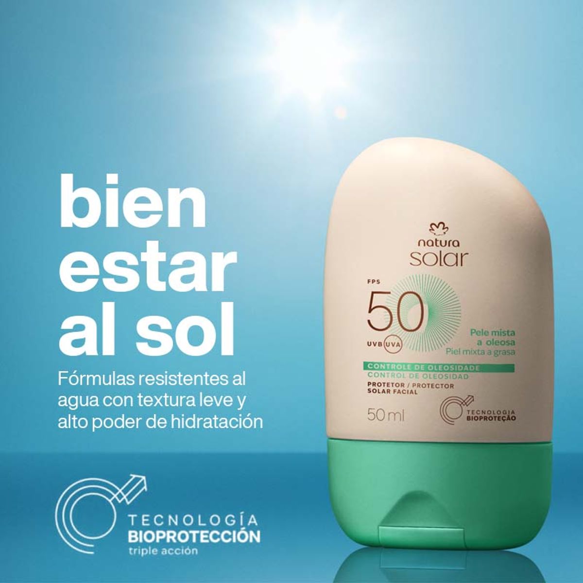 NATURA - Protector Solar Facial Piel Mixta a Oleosa FPS 50 Natura Solar
