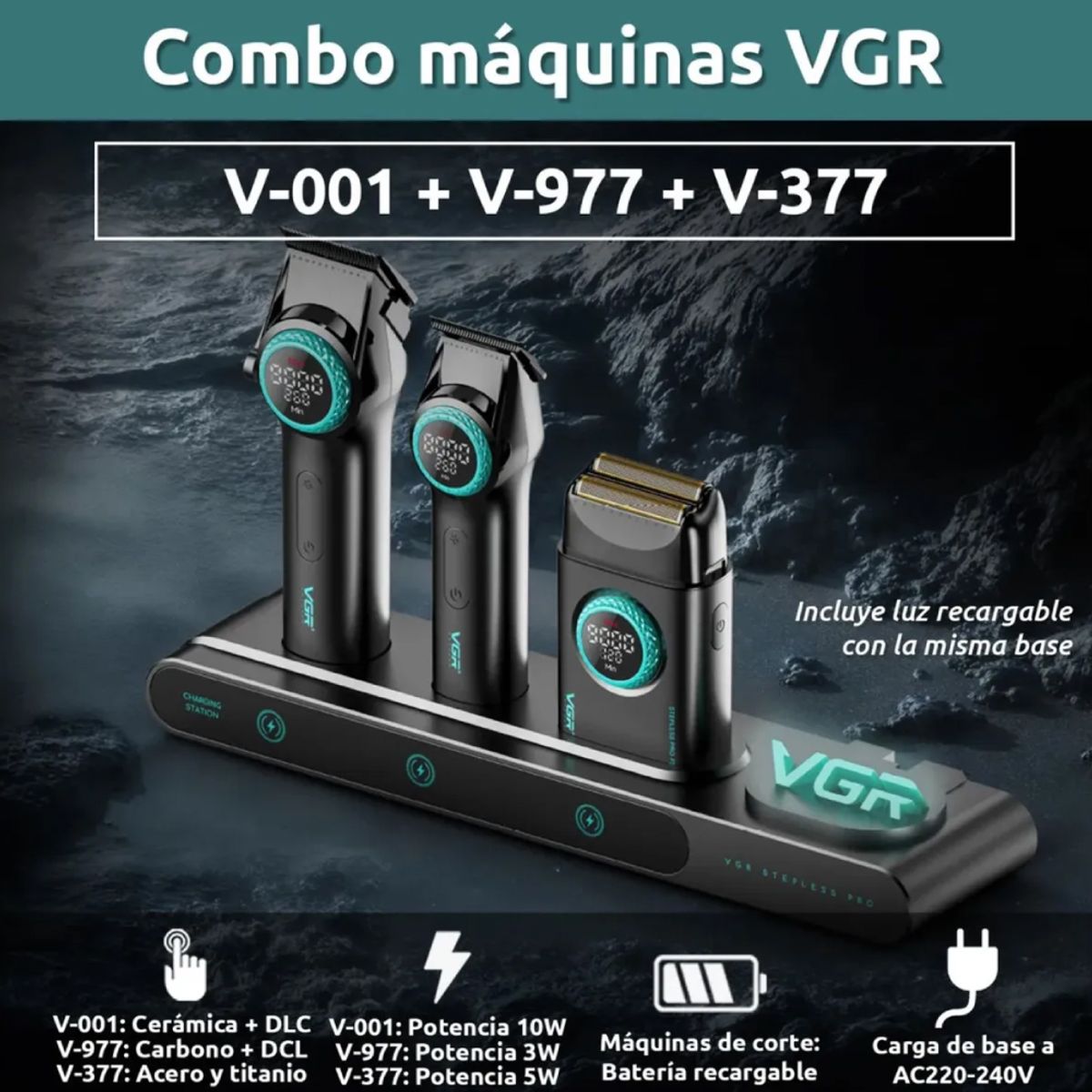 GENERICO - Máquina De Cortar Pelo VGR 3 En 1 Profesional Con Trimmer y Shaver USB-C