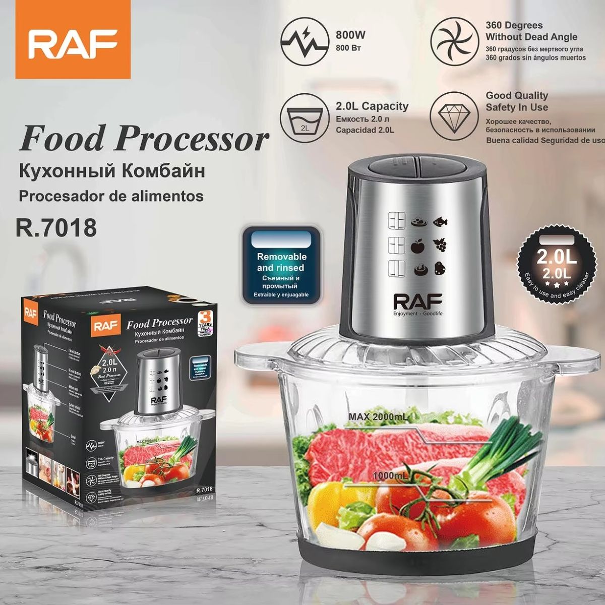 RAFF - Procesadora de Alimentos RAF 2L Vidrio 800W R7018