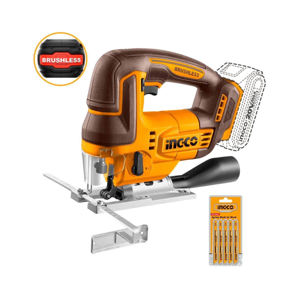 INGCO TOOLS - Sierra Caladora Brushless 20v Ingco + 5 Hojas De Sierra