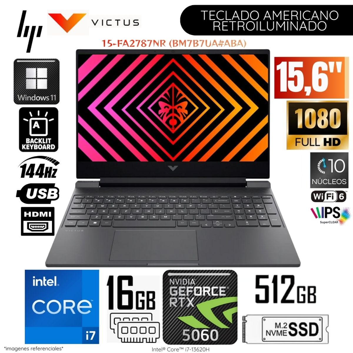 HP - Laptop Gaming HP Victus 15-FA2787NR Intel Corei7-13520H 16GB RAM 512GB SSD 15.6"  FHD RTX5060-8GB
