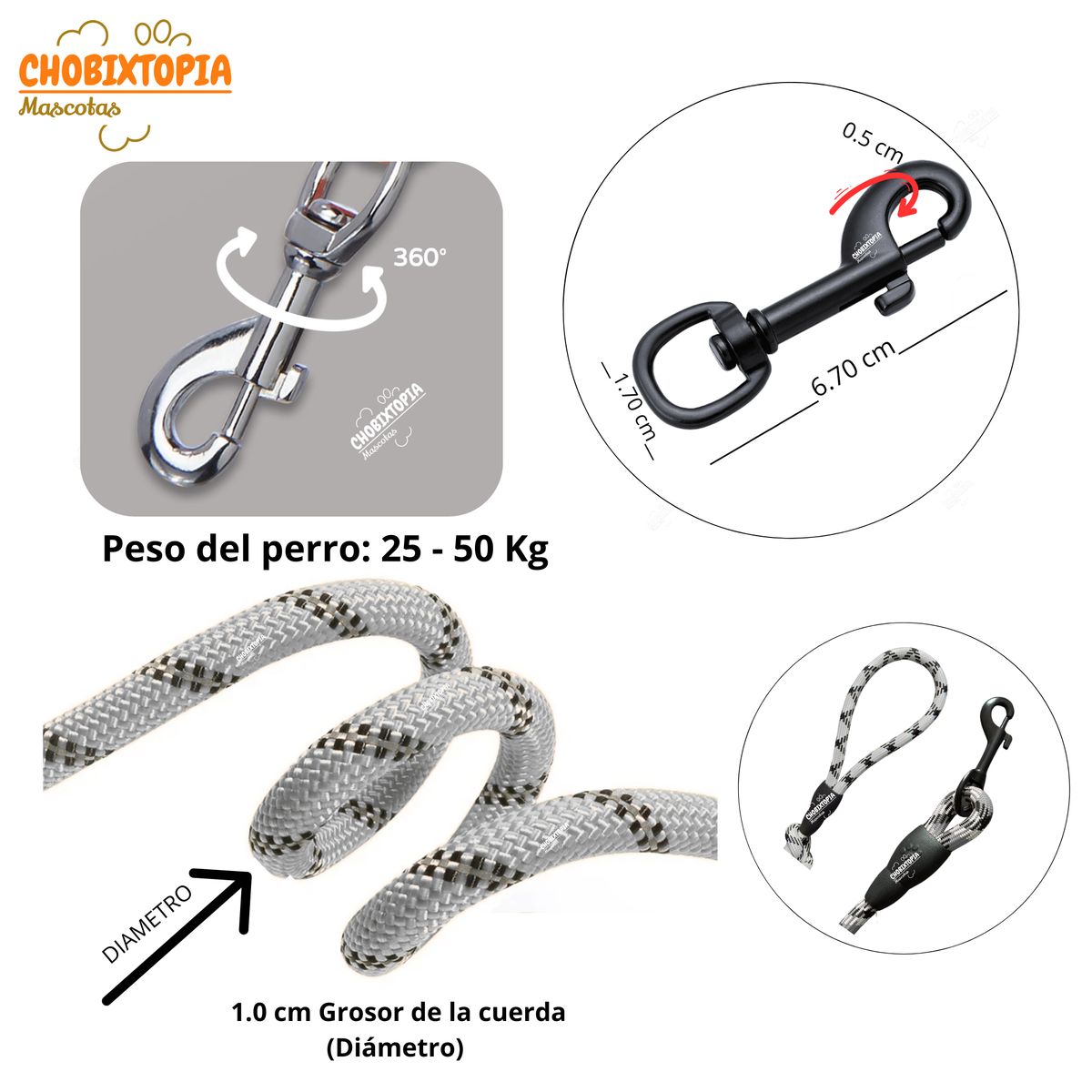 GENERICO - CORREA RESISTENTE PARA MASCOTAS - PERRO CELESTE JASPEADO