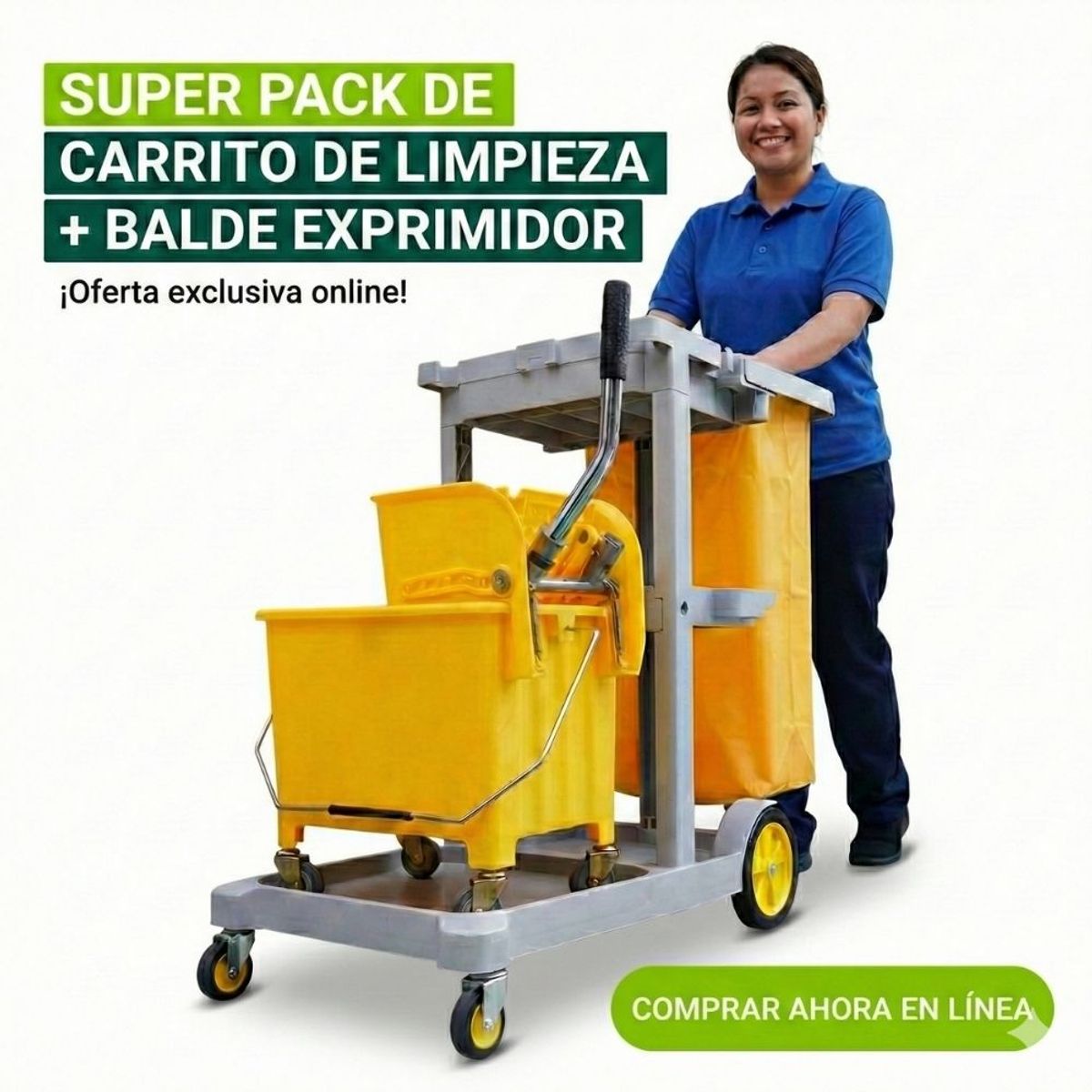 EXORIAM - Pack de Carrito de Limpieza Profesional con Balde y Exprimidor Ideal para Uso Comercial e Industrial