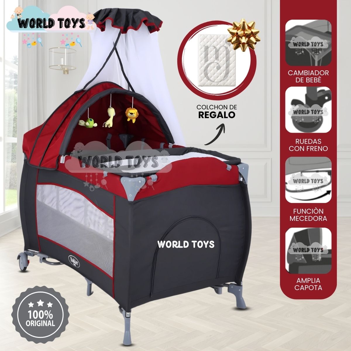 Baby - Cuna Corral «VIENA STOKKER PRO» 2 en 1 con Colchón Red